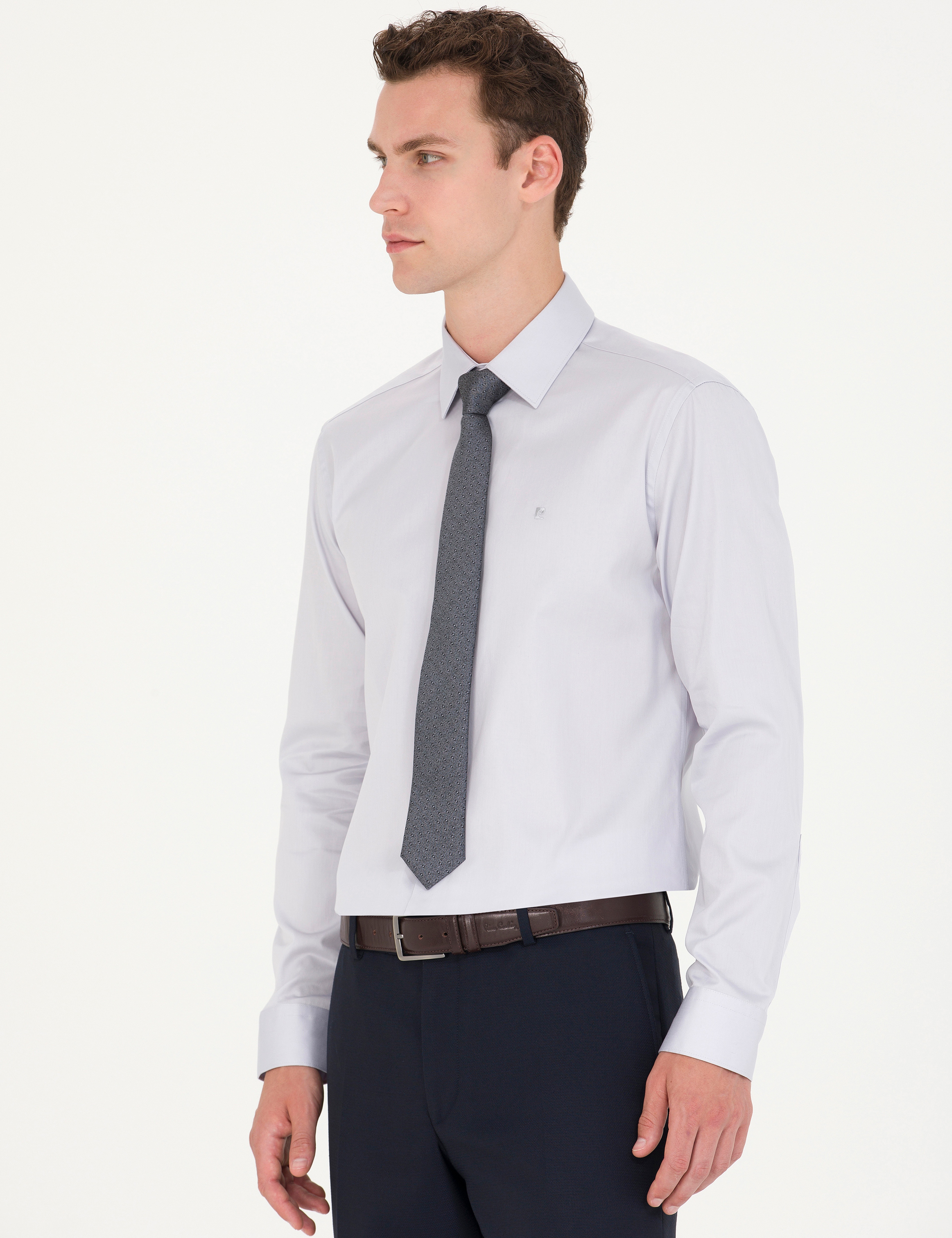 Gri %100 Pamuk Slim Fit Uzun Kollu Basic Gömlek