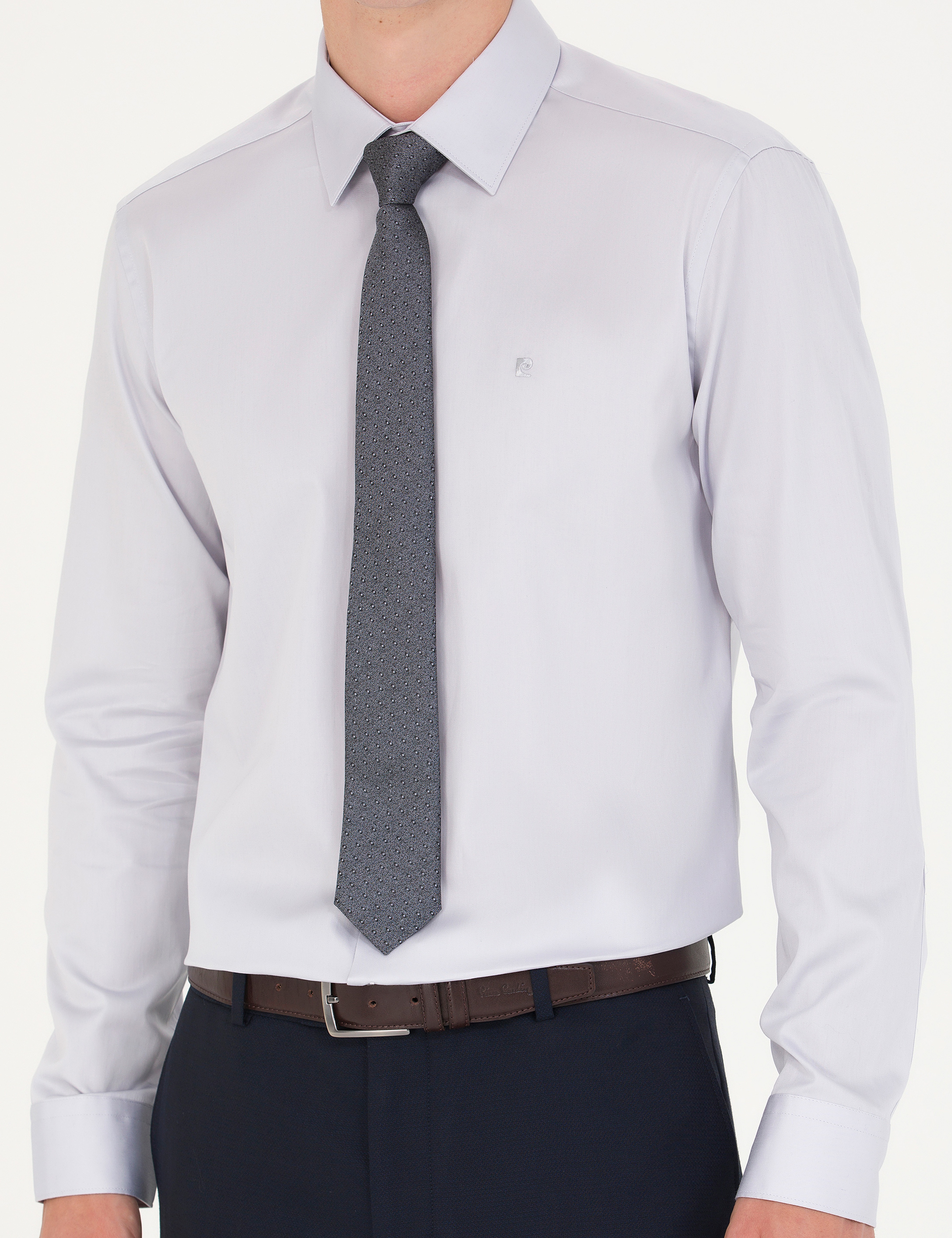 Gri %100 Pamuk Slim Fit Uzun Kollu Basic Gömlek - Image 6