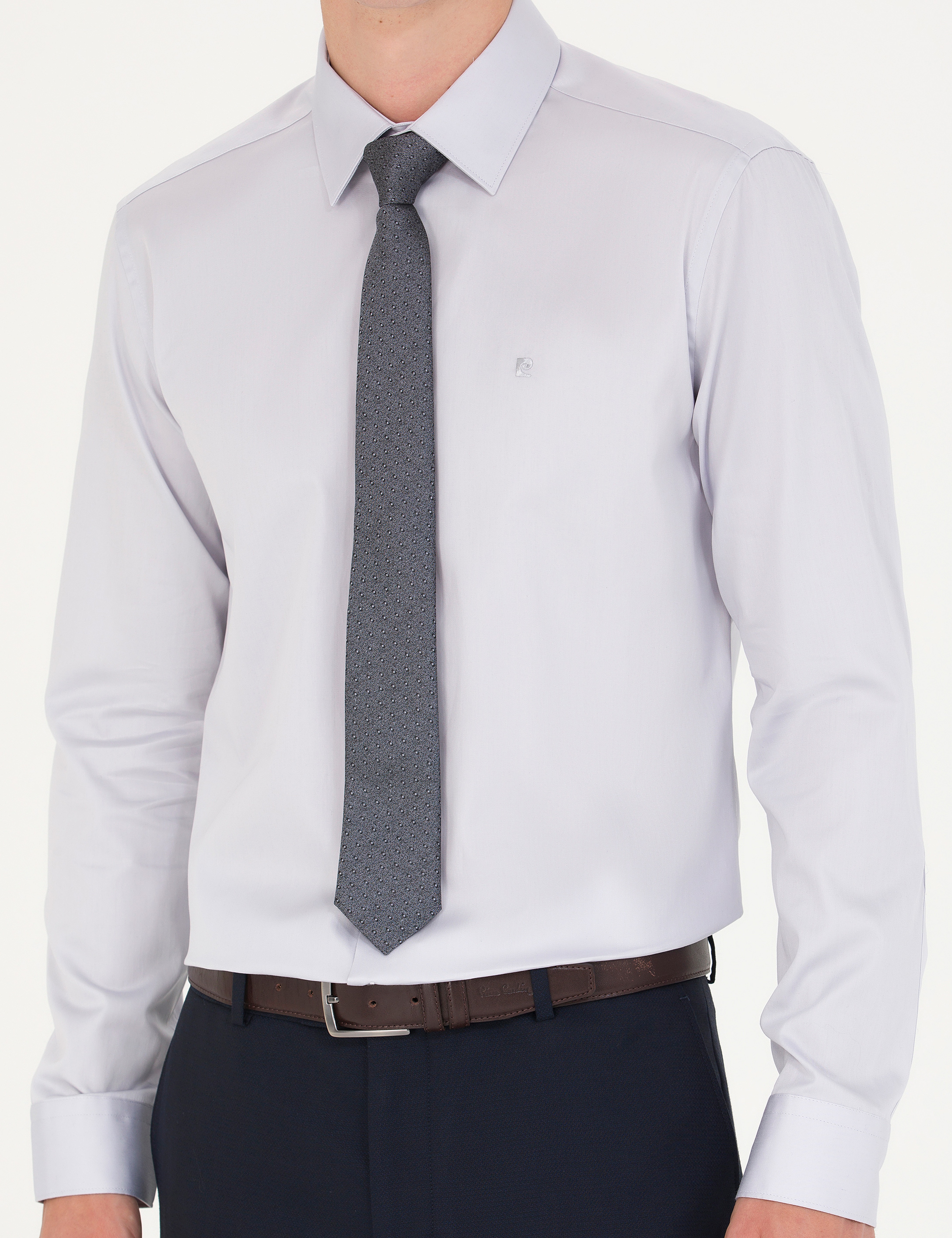 Gri %100 Pamuk Slim Fit Uzun Kollu Basic Gömlek