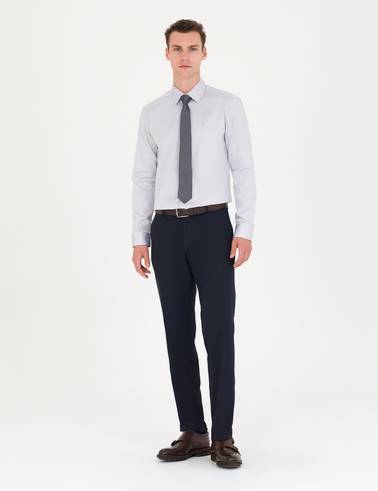 Gri %100 Pamuk Slim Fit Uzun Kollu Basic Gömlek