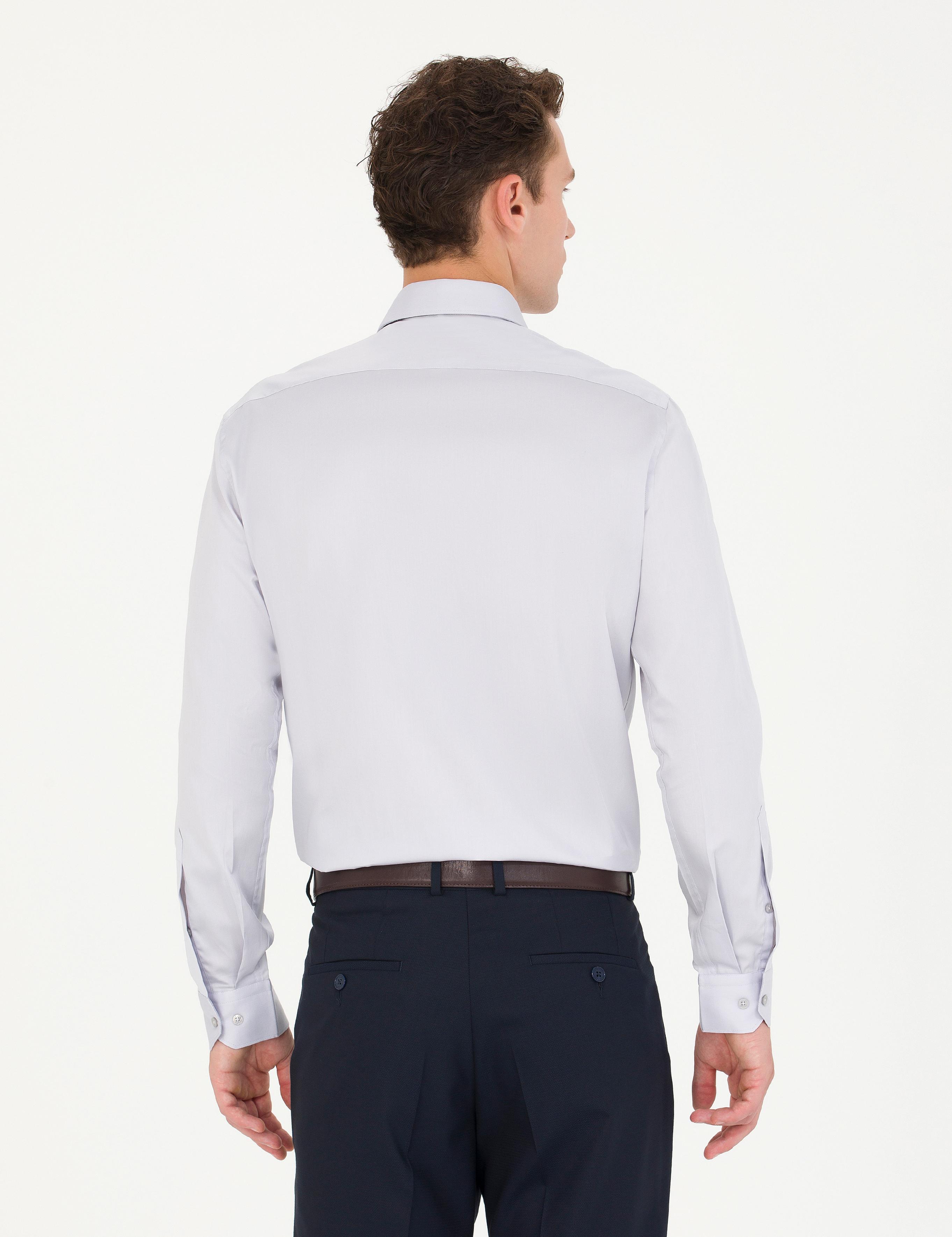 Gri Slim Fit Uzun Kollu Basic Gömlek