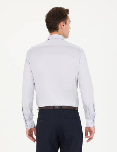Gri %100 Pamuk Slim Fit Uzun Kollu Basic Gömlek