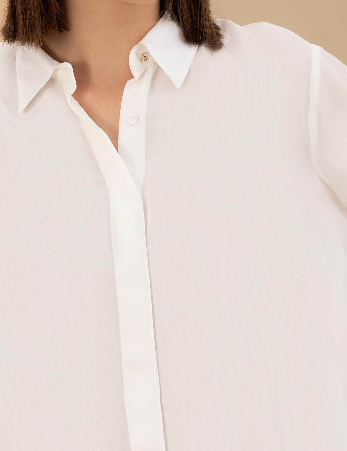 Beyaz Cupro Comfort Fit Uzun Kollu Gömlek - 50262538028