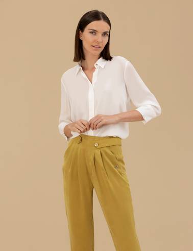 Beyaz Cupro Comfort Fit Uzun Kollu Gömlek