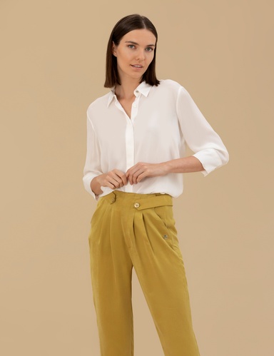 Beyaz Cupro Comfort Fit Uzun Kollu Gömlek