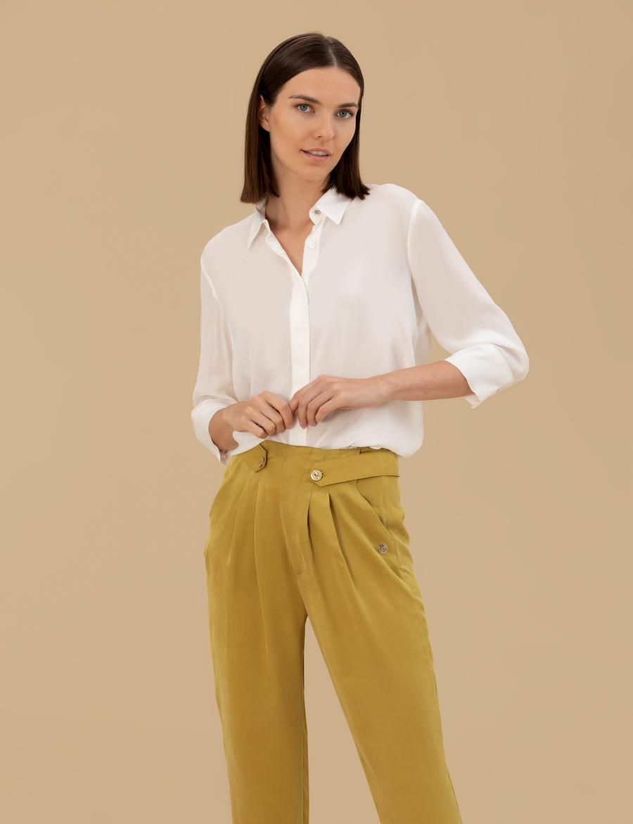 Beyaz Cupro Comfort Fit Uzun Kollu Gömlek