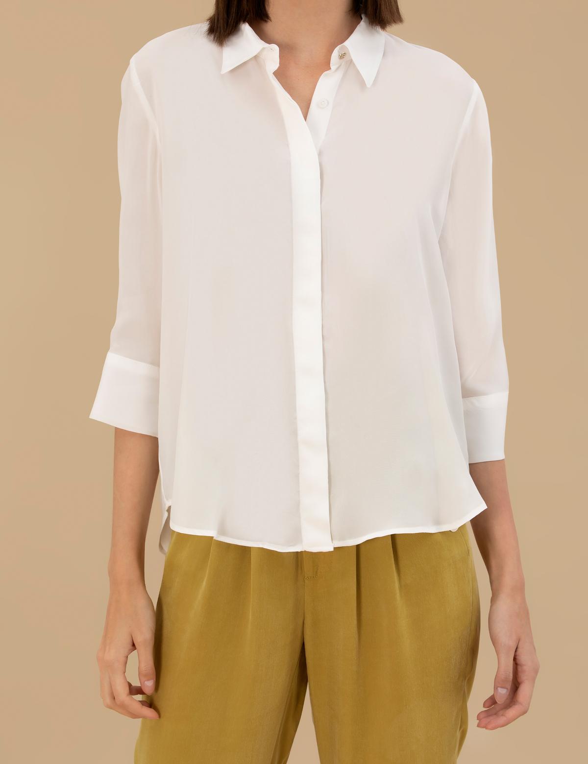 Beyaz Cupro Comfort Fit Uzun Kollu Gömlek - 50262538028