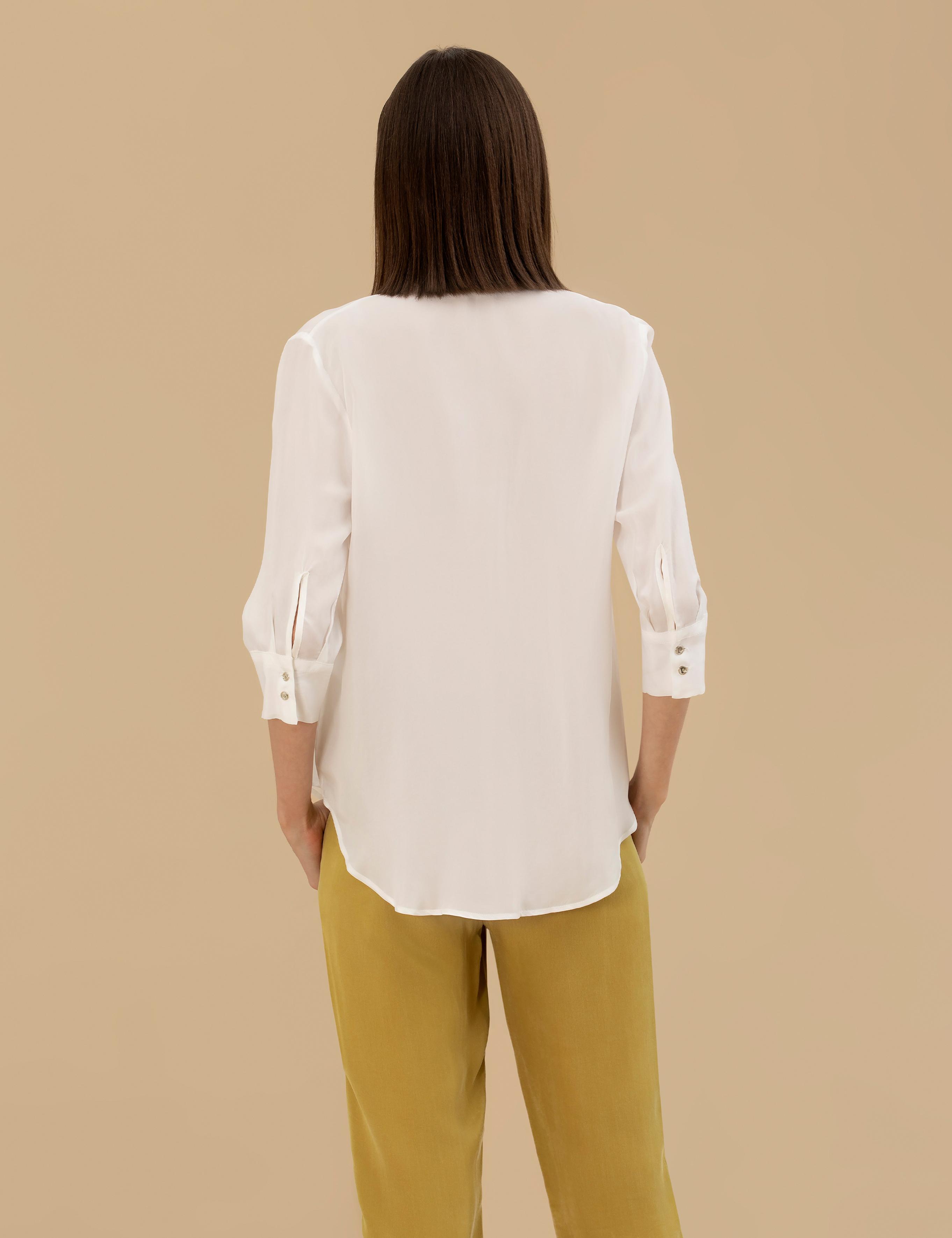 Beyaz Cupro Comfort Fit Uzun Kollu Gömlek