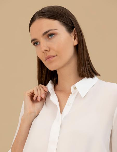 Beyaz Cupro Comfort Fit Uzun Kollu Gömlek - 50262538028