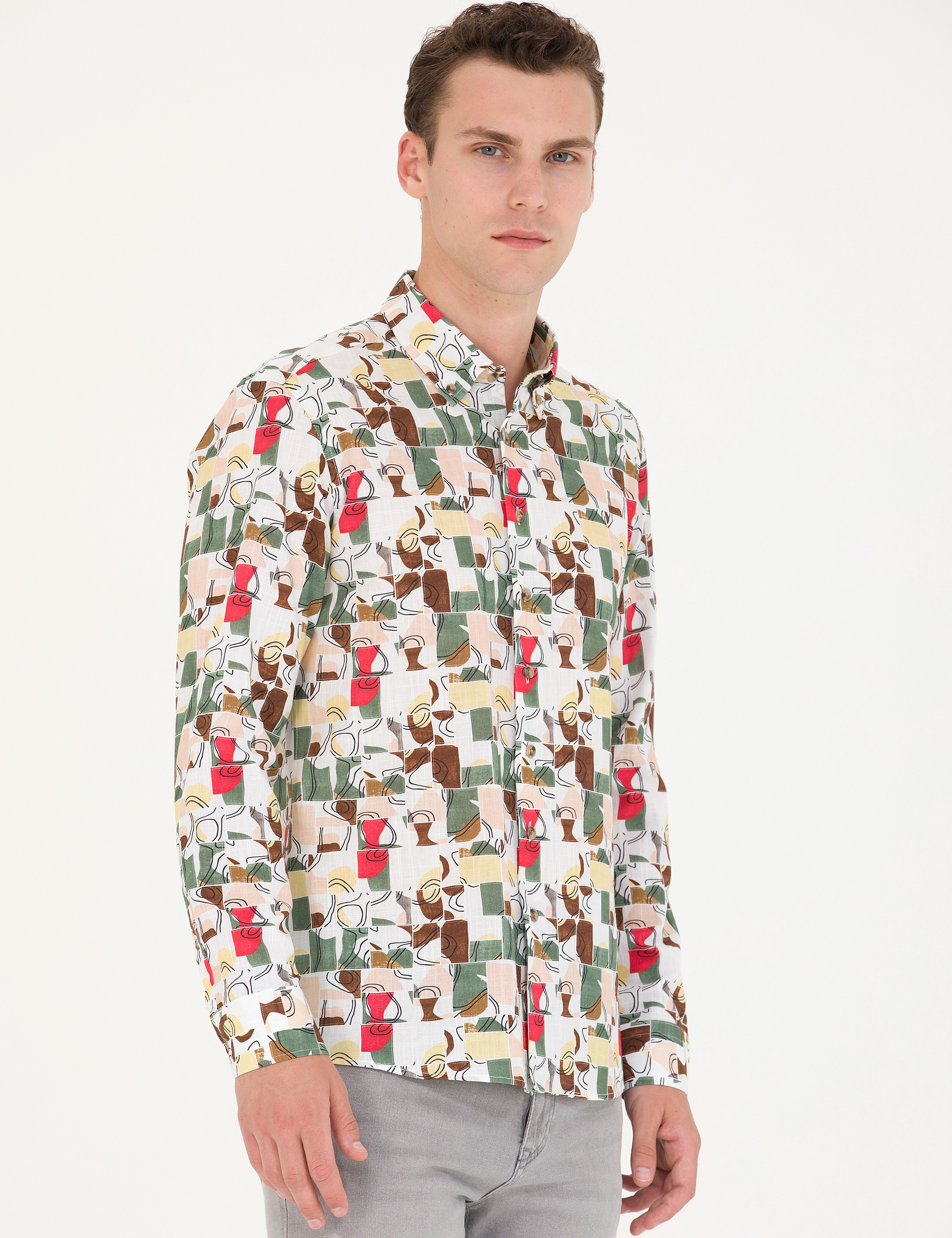 Haki Regular Fit Uzun Kollu Gömlek - Image 3
