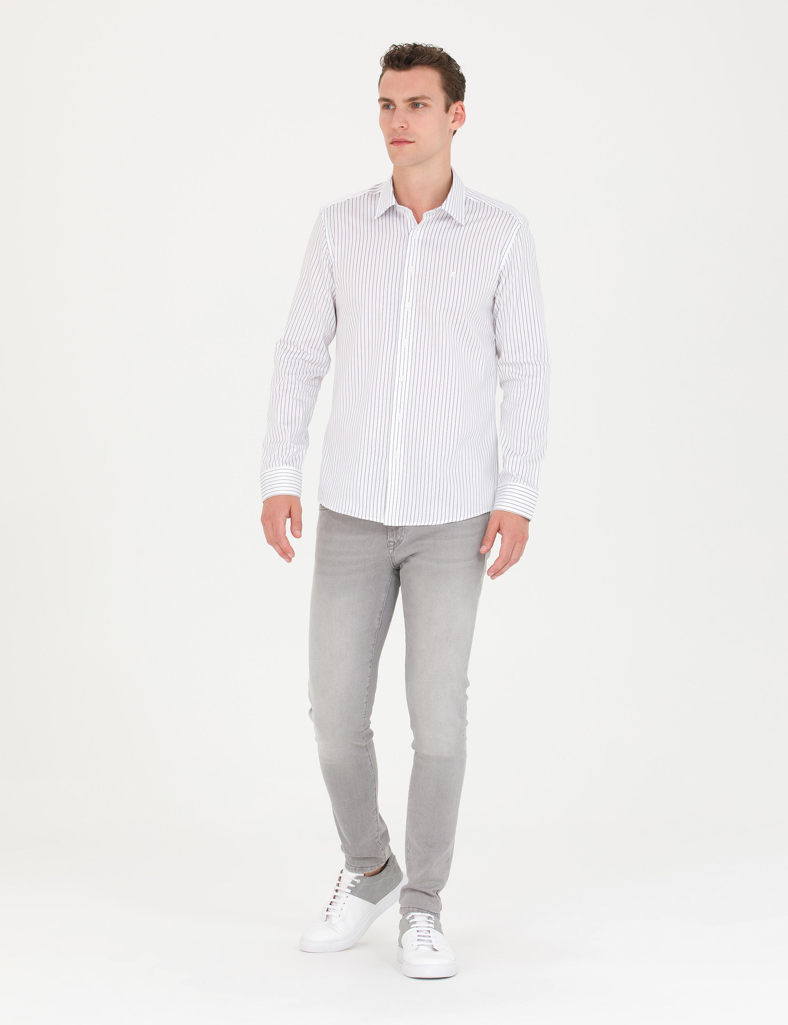 Lacivert Slim Fit Uzun Kollu Gömlek