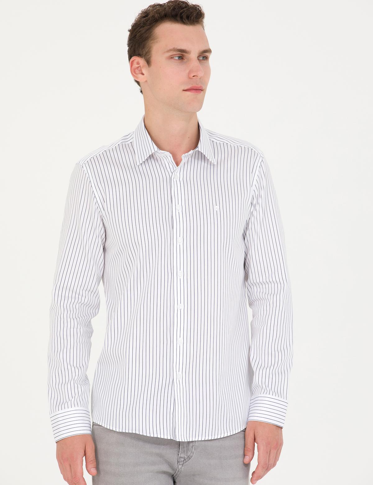 Lacivert Slim Fit Uzun Kollu Gömlek
