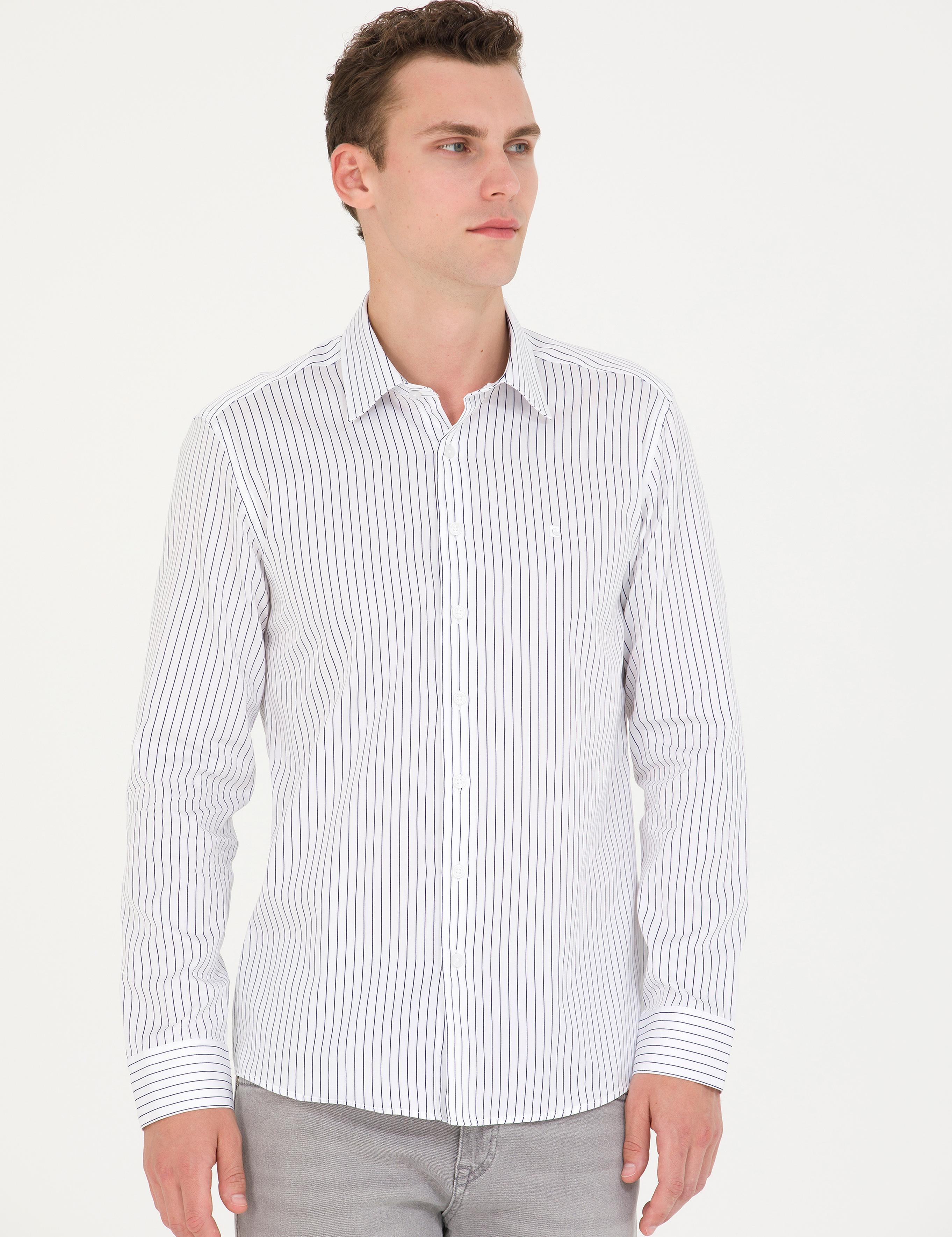 Lacivert Slim Fit Uzun Kollu Gömlek
