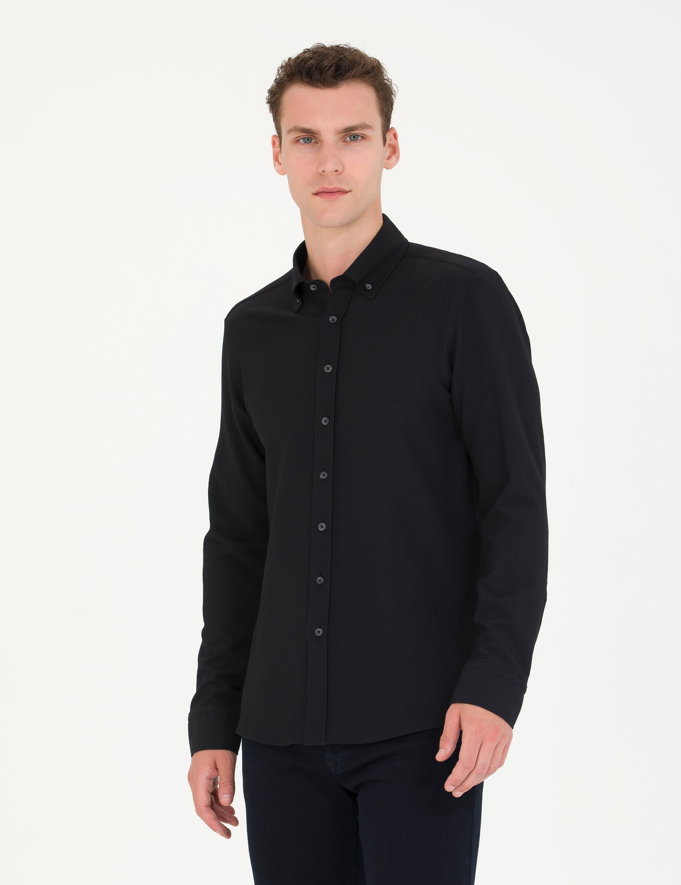 Pierre Cardin Siyah Slim Fit Uzun Kollu Gömlek görsel 3