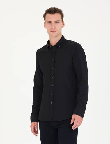 Siyah Slim Fit Uzun Kollu Gömlek