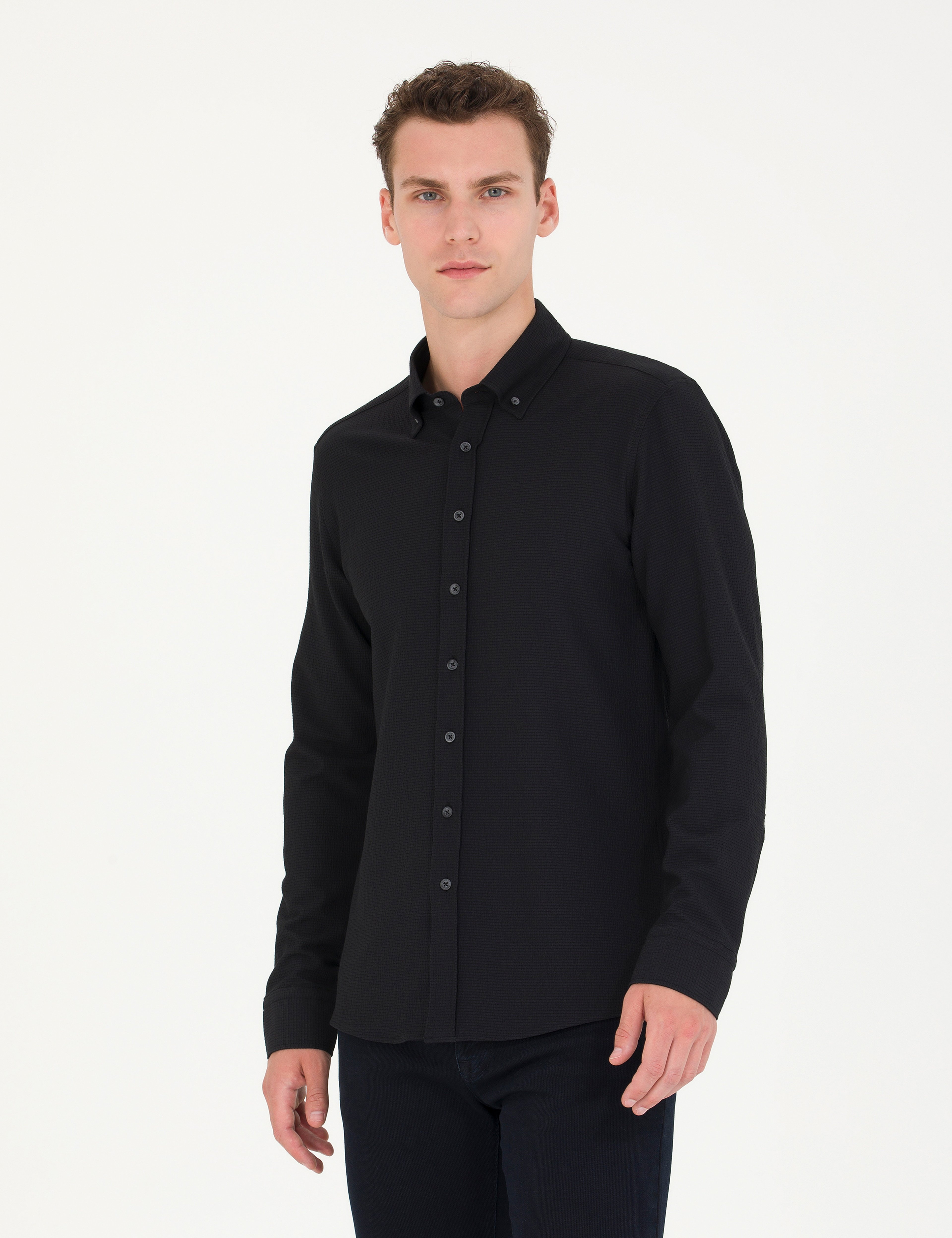 Siyah Slim Fit Uzun Kollu Gömlek