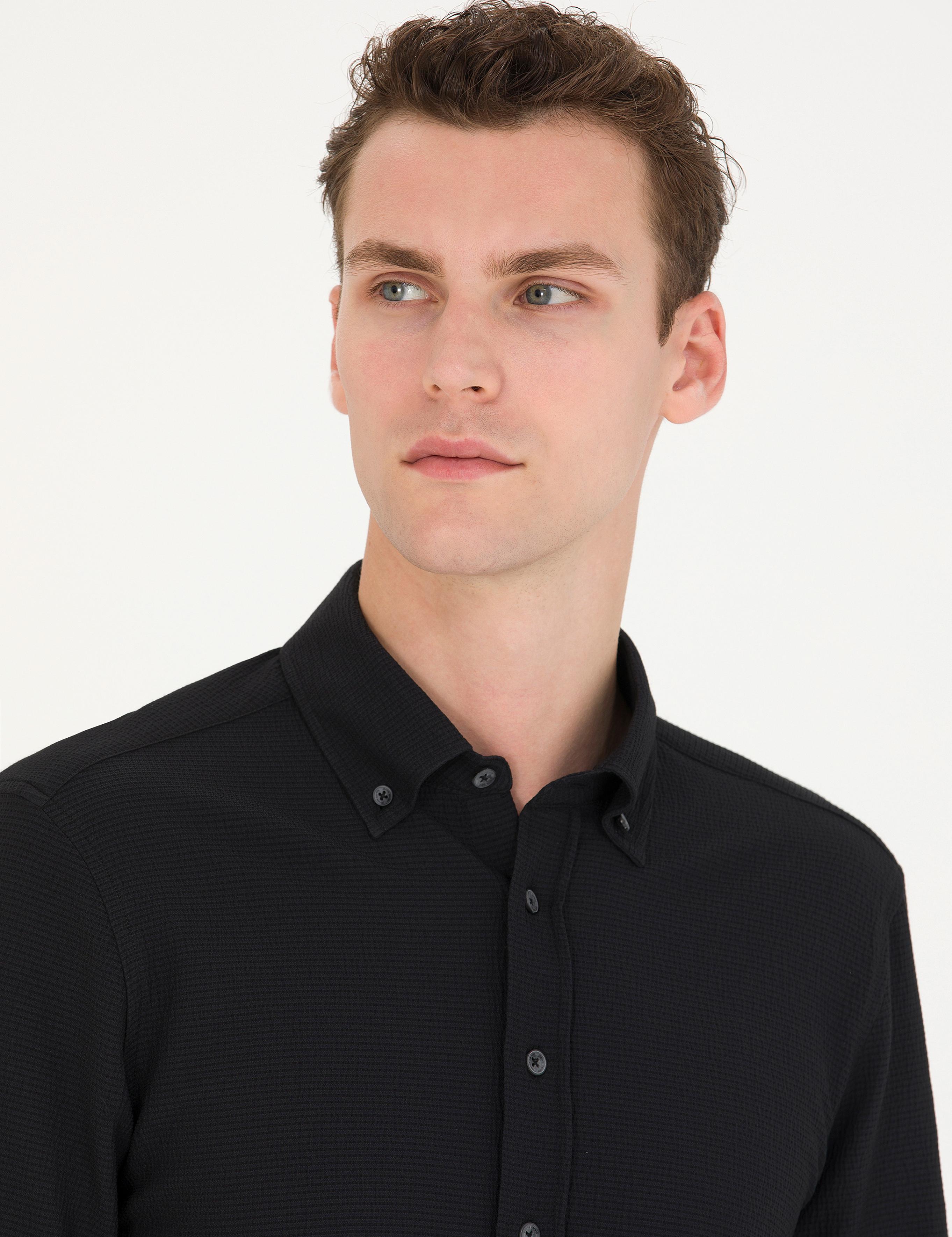 Siyah Slim Fit Uzun Kollu Gömlek