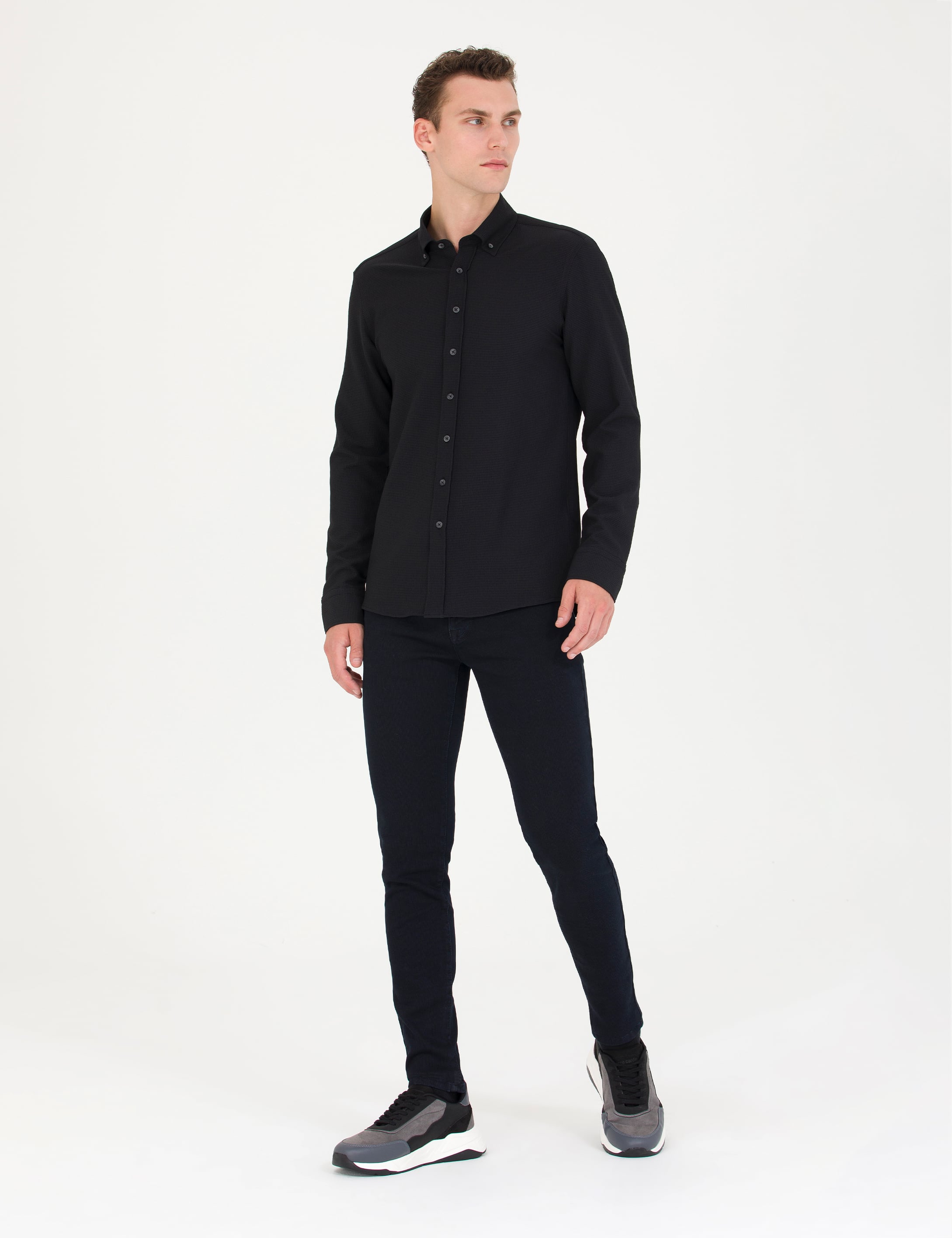 Pierre Cardin Siyah Slim Fit Uzun Kollu Gömlek görsel 4