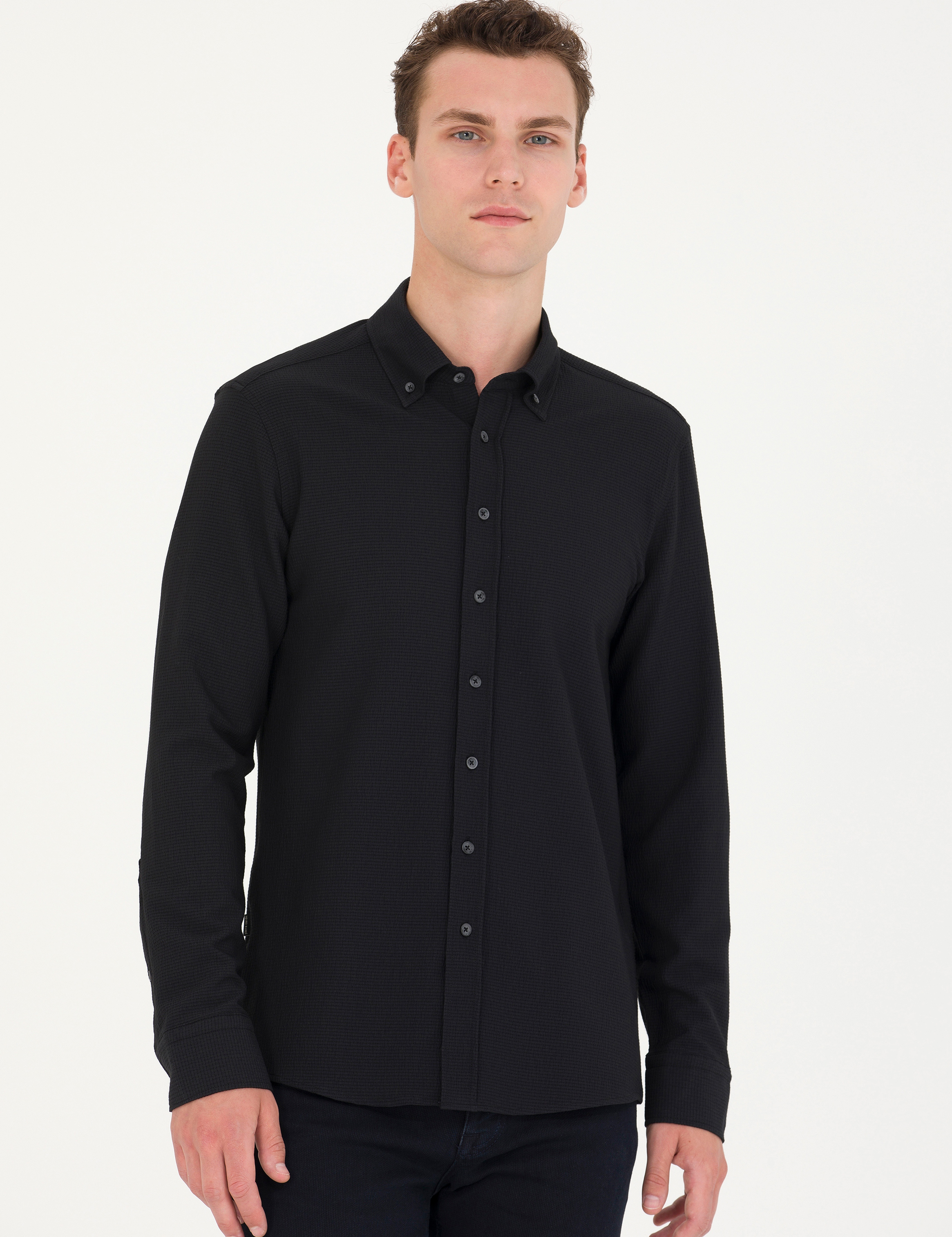 Siyah Slim Fit Uzun Kollu Gömlek - Image 1