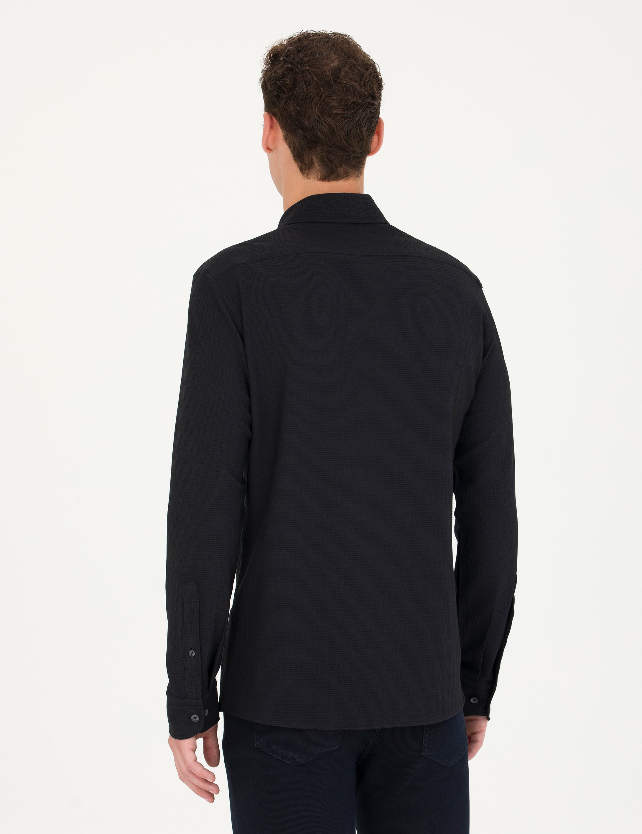 Pierre Cardin Siyah Slim Fit Uzun Kollu Gömlek görsel 5