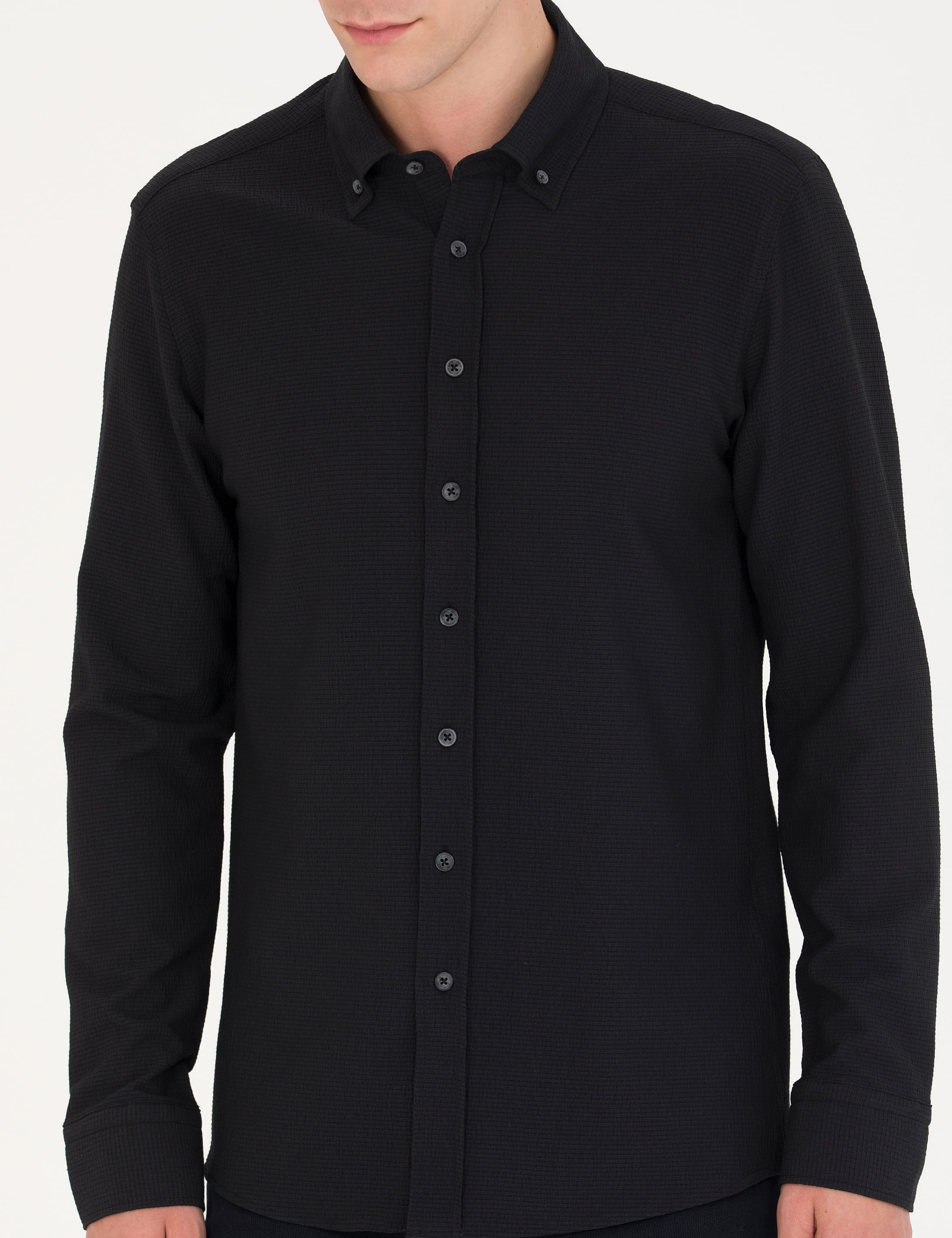 Pierre Cardin Siyah Slim Fit Uzun Kollu Gömlek görsel 6