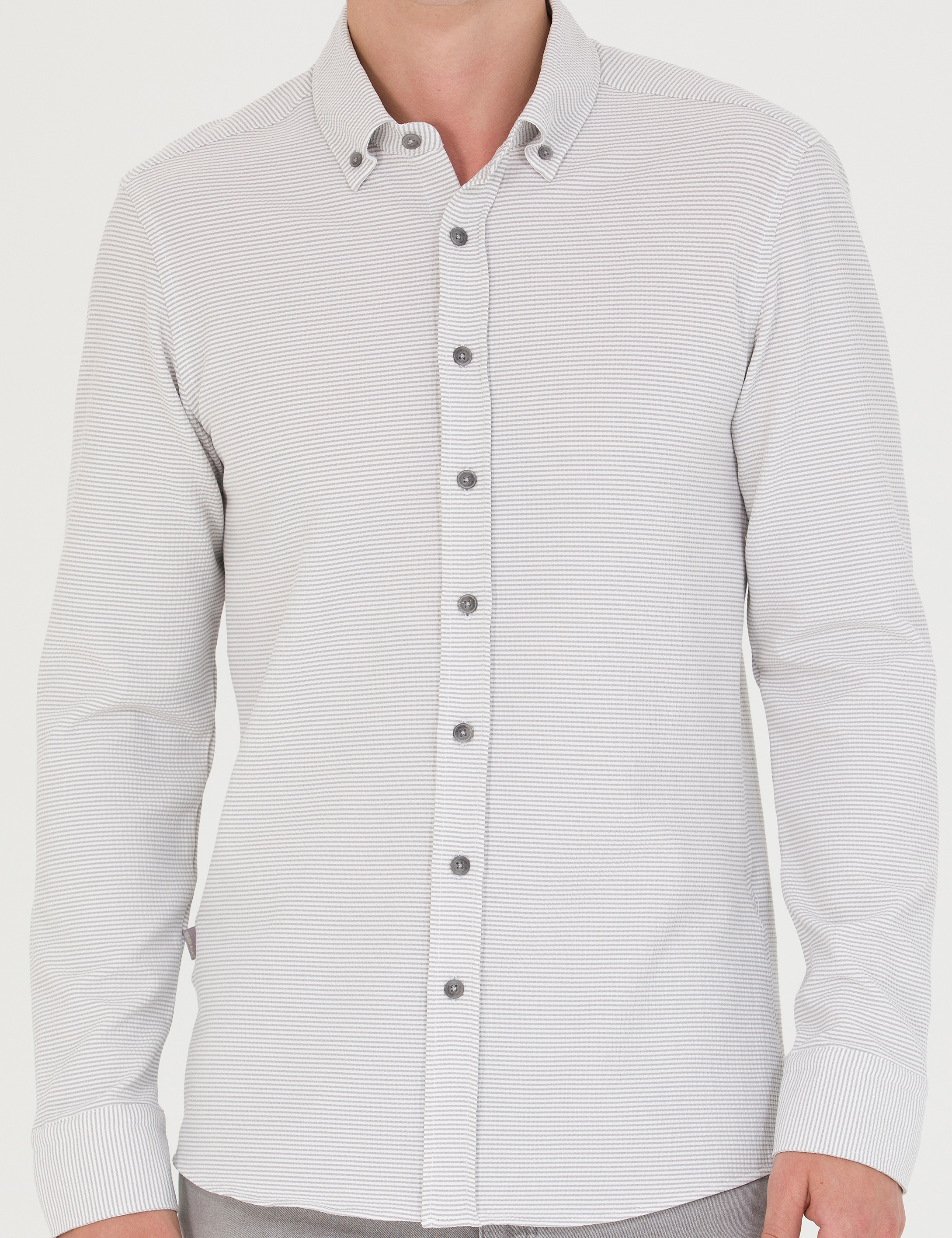 Pierre Cardin Açık Gri Slim Fit Uzun Kollu Gömlek görsel 6