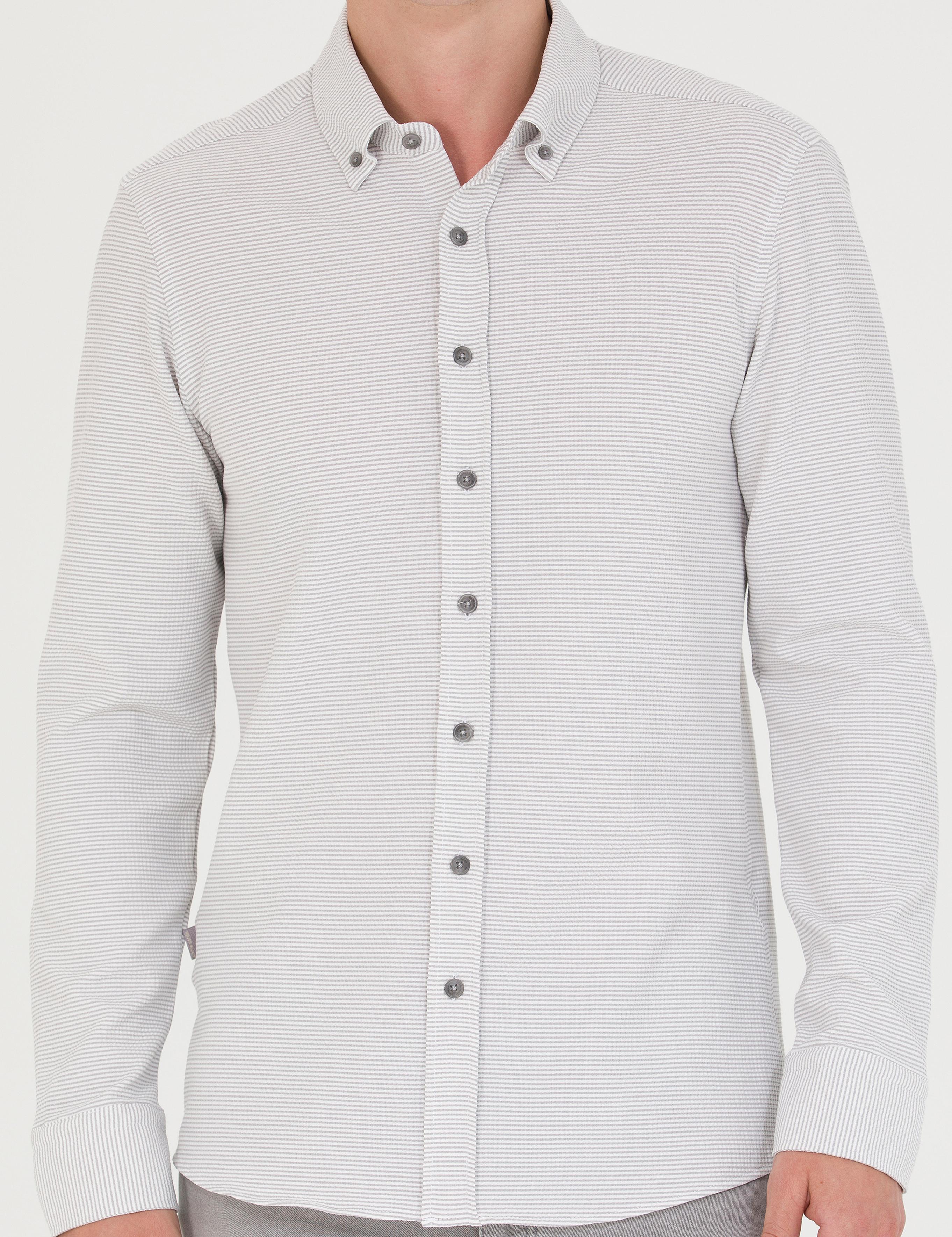 Açık Gri Slim Fit Uzun Kollu Gömlek