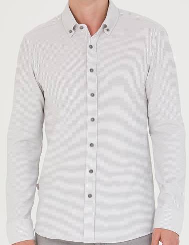 Açık Gri Slim Fit Uzun Kollu Gömlek