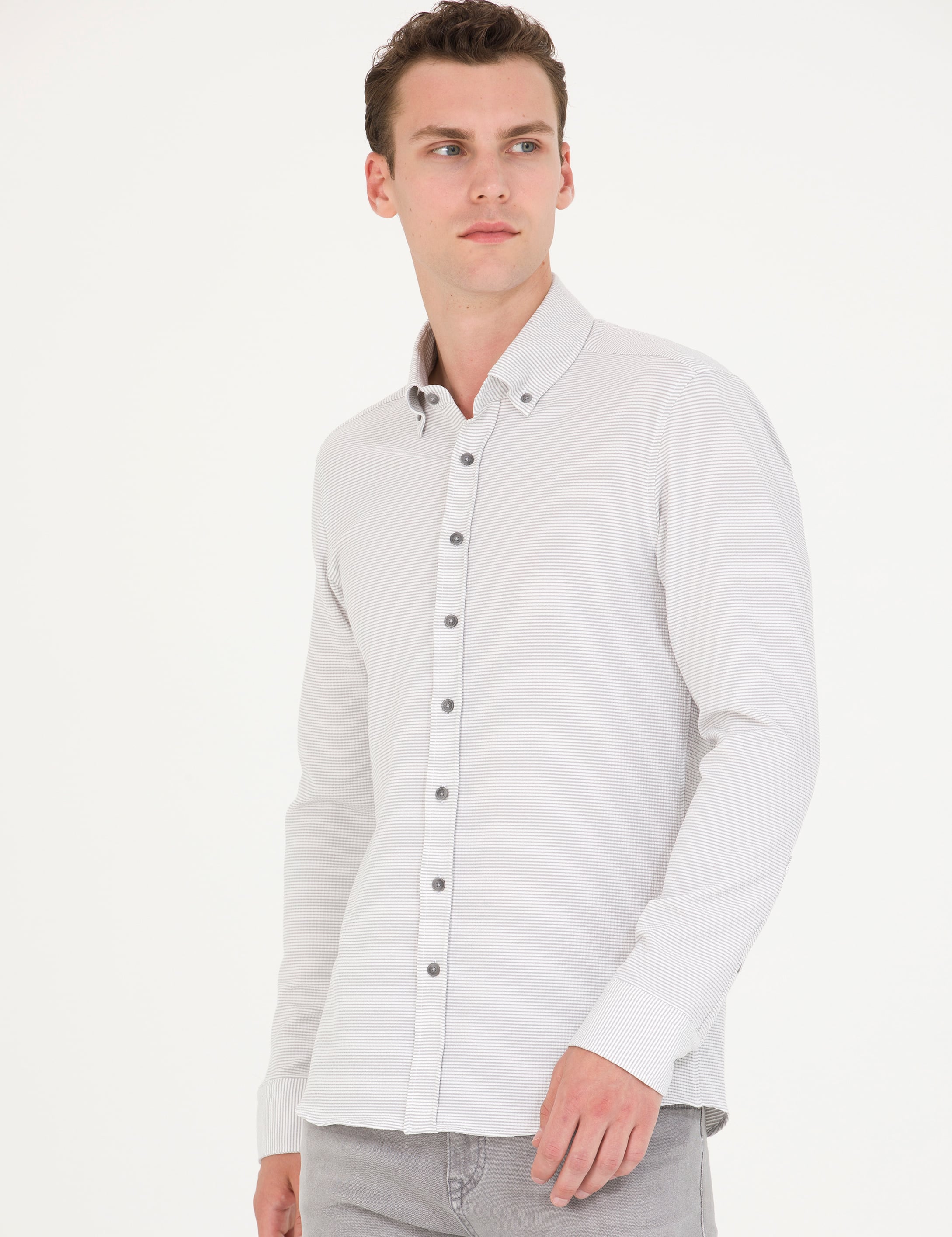 Pierre Cardin Açık Gri Slim Fit Uzun Kollu Gömlek görsel 2