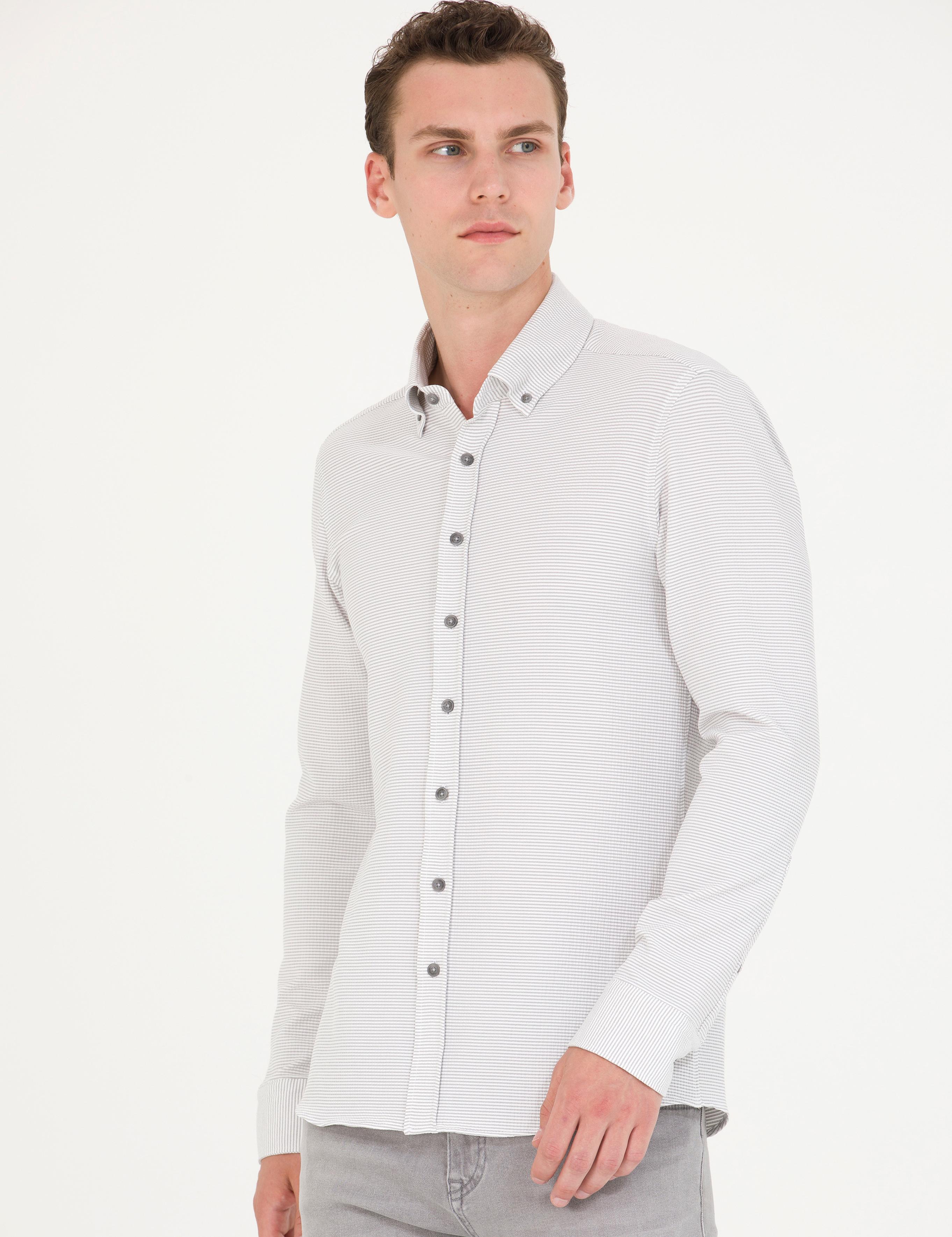 Açık Gri Slim Fit Uzun Kollu Gömlek