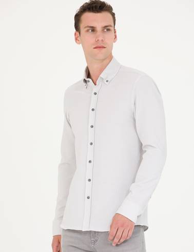 Açık Gri Slim Fit Uzun Kollu Gömlek