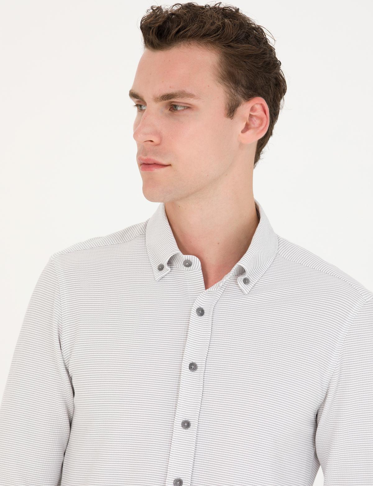 Açık Gri Slim Fit Uzun Kollu Gömlek - 50274595080