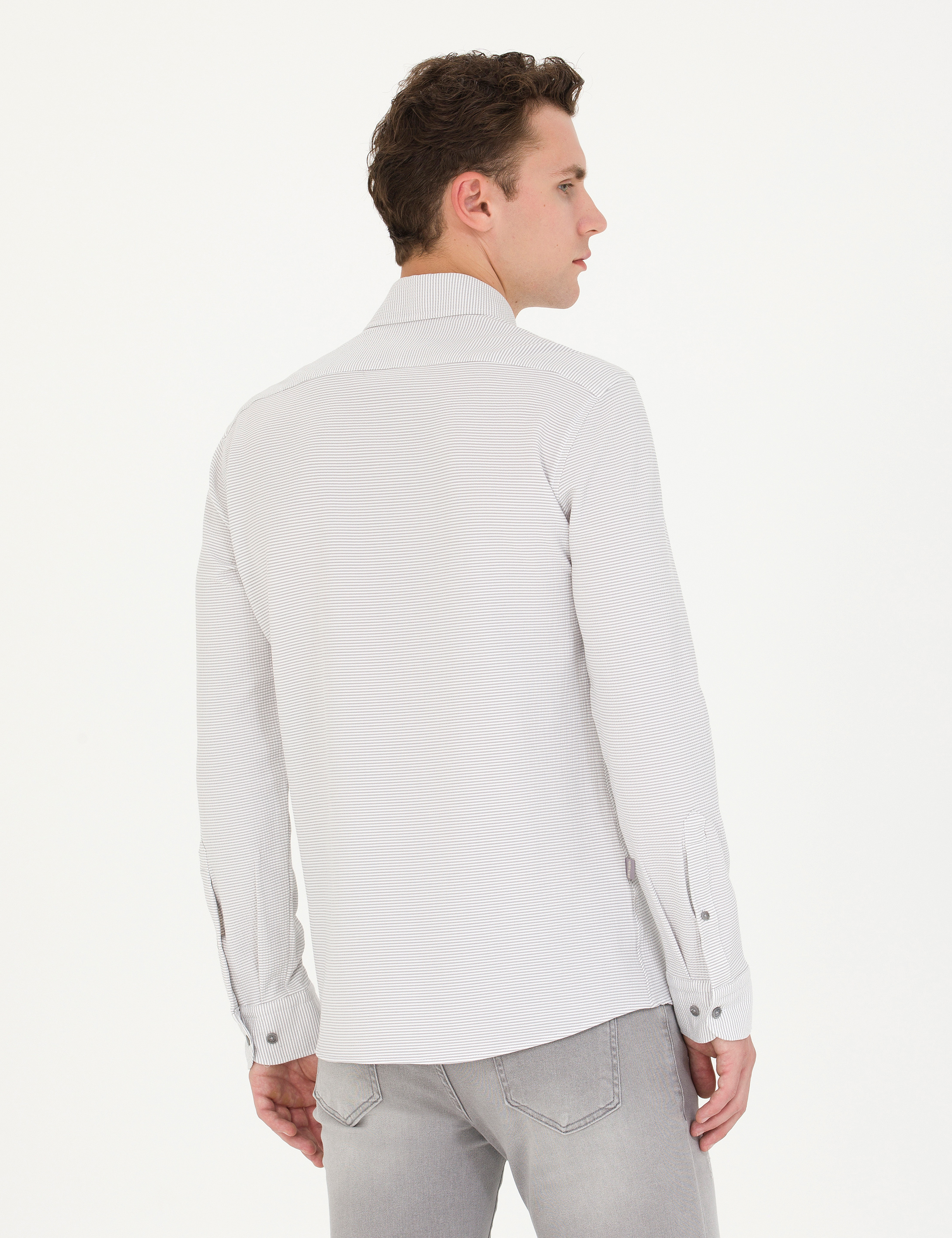 Pierre Cardin Açık Gri Slim Fit Uzun Kollu Gömlek görsel 5