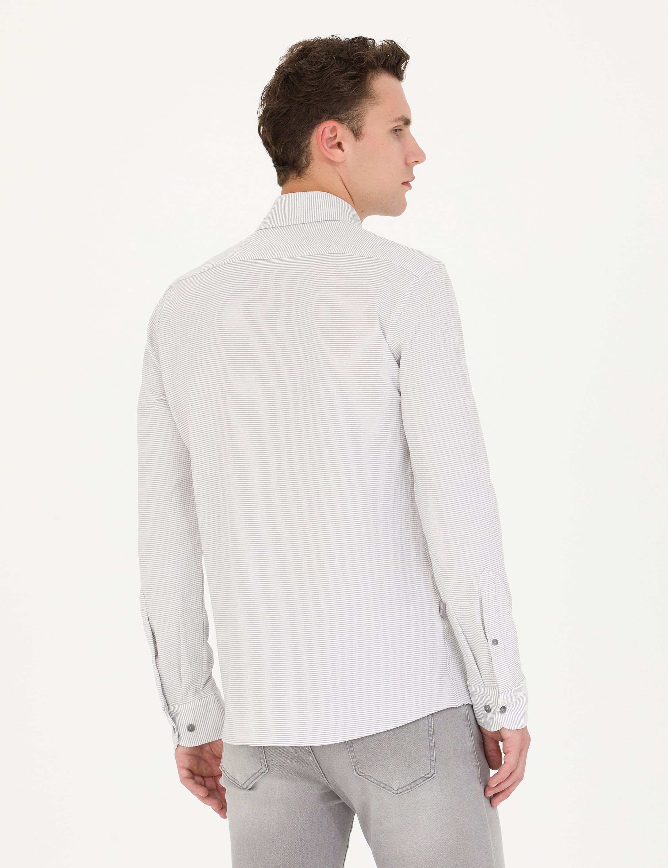 Açık Gri Slim Fit Uzun Kollu Gömlek