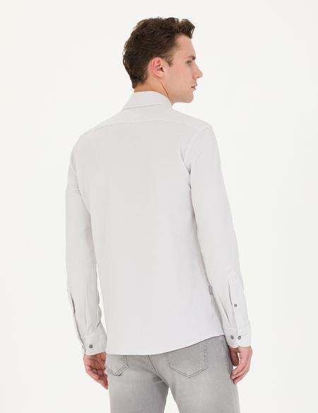 Açık Gri Slim Fit Uzun Kollu Gömlek - 50274595080