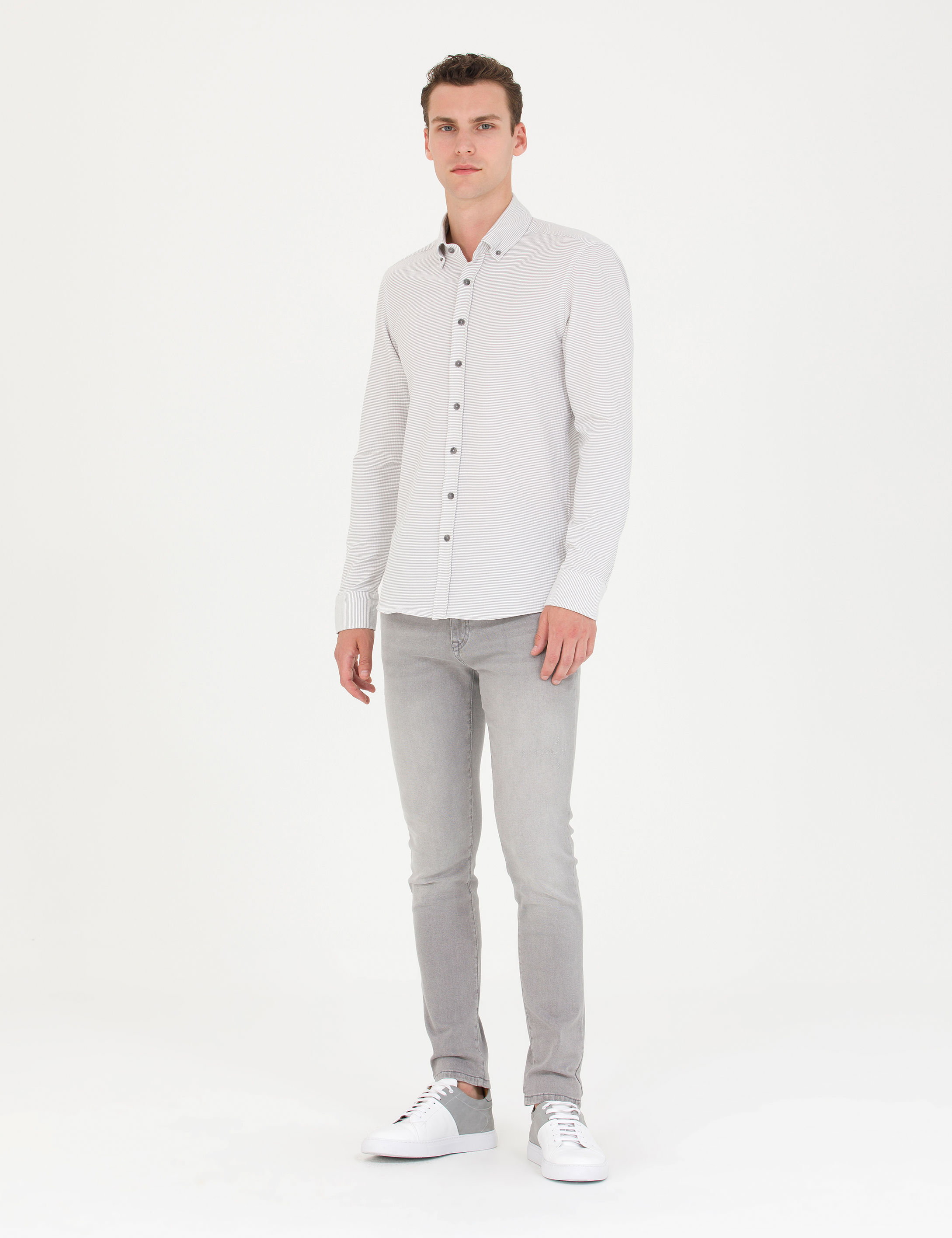 Pierre Cardin Açık Gri Slim Fit Uzun Kollu Gömlek görsel 4
