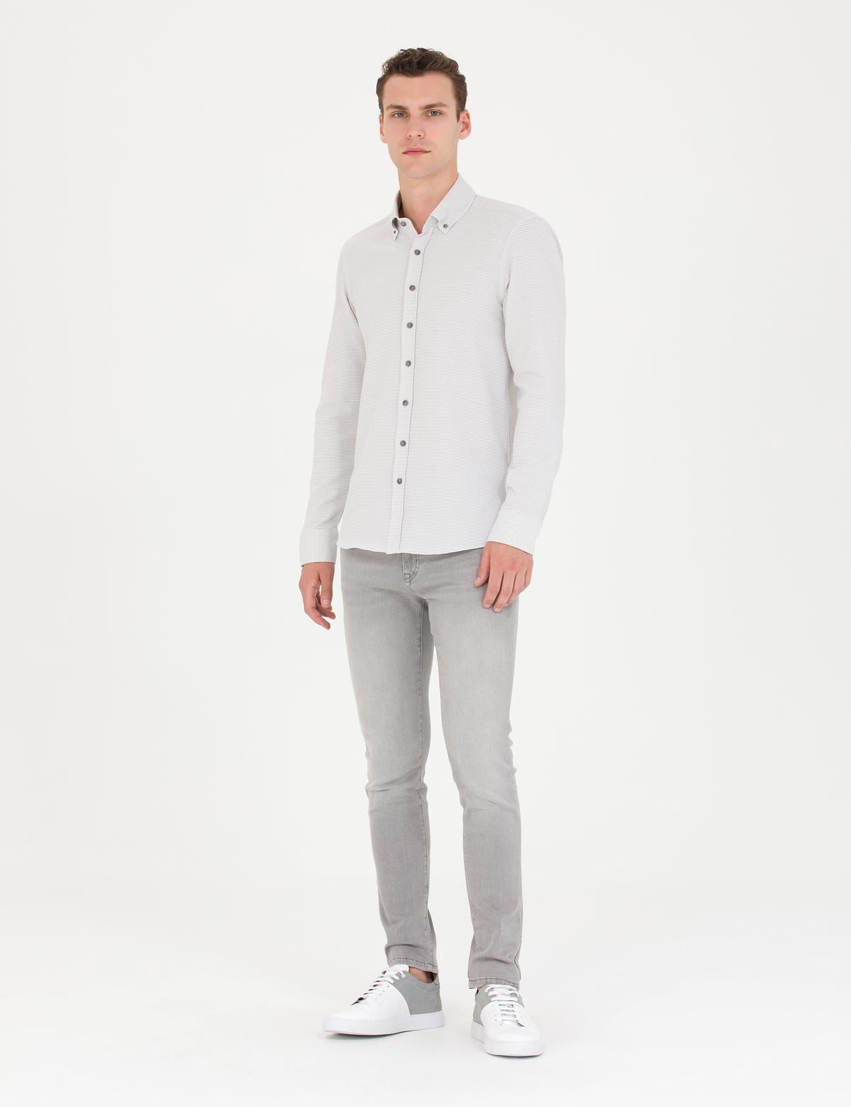 Açık Gri Slim Fit Uzun Kollu Gömlek - 50274595080