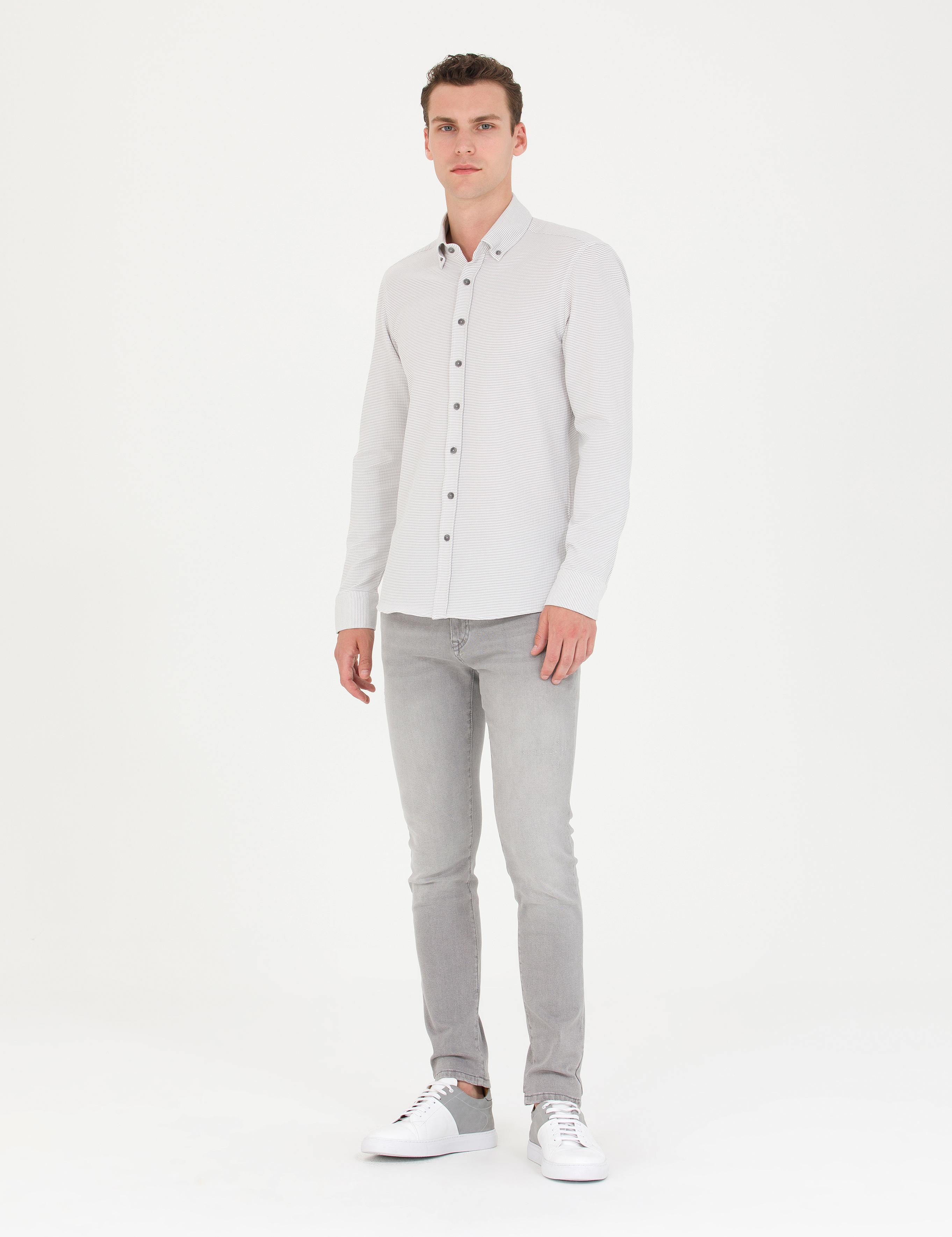 Açık Gri Slim Fit Uzun Kollu Gömlek