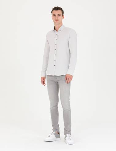 Açık Gri Slim Fit Uzun Kollu Gömlek