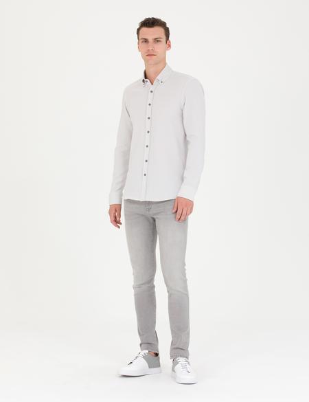 Açık Gri Slim Fit Uzun Kollu Gömlek - 50274595080