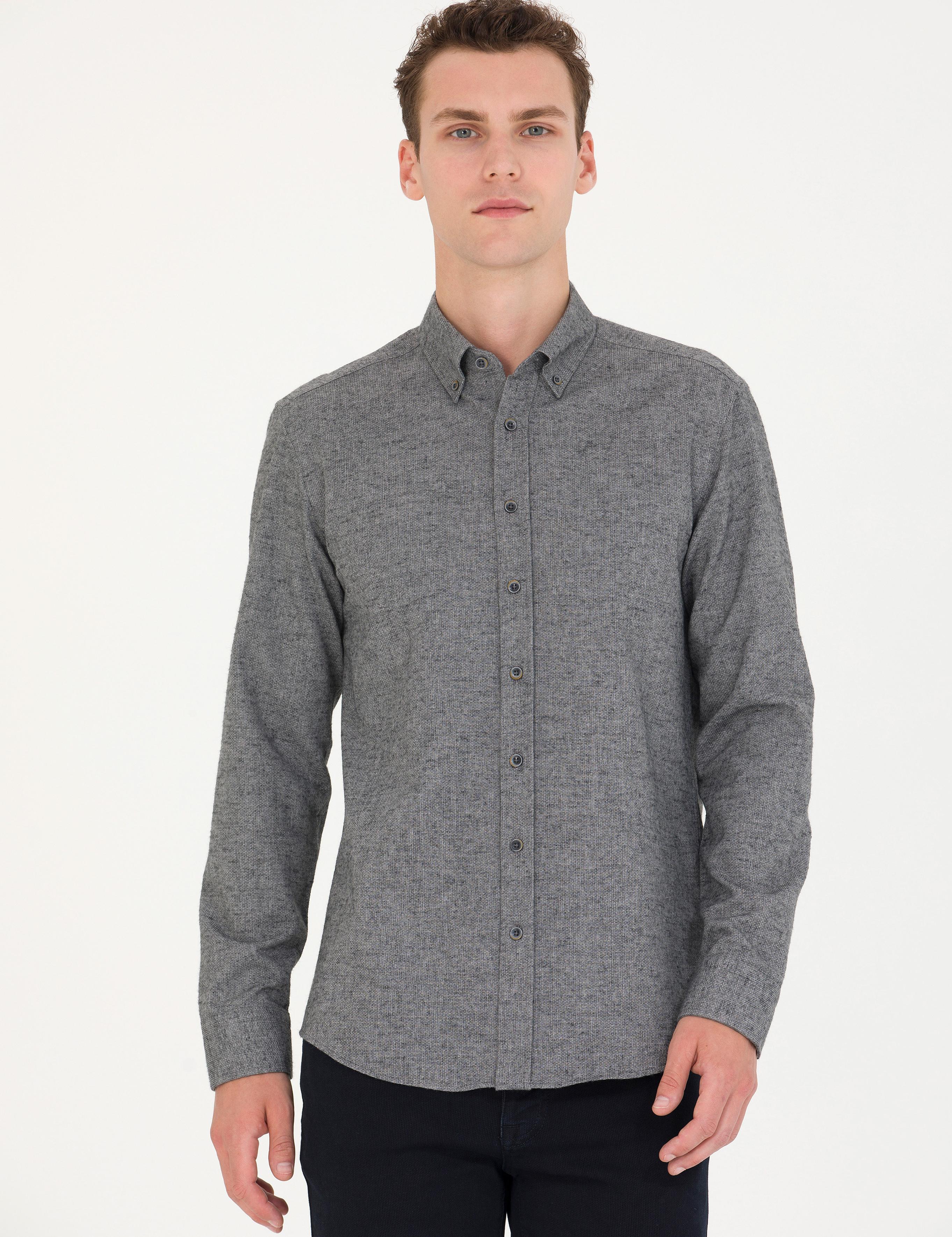 Gri Slim Fit Uzun Kollu Gömlek