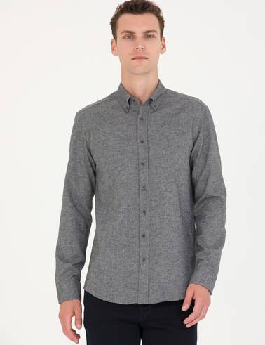Gri Slim Fit Uzun Kollu Gömlek