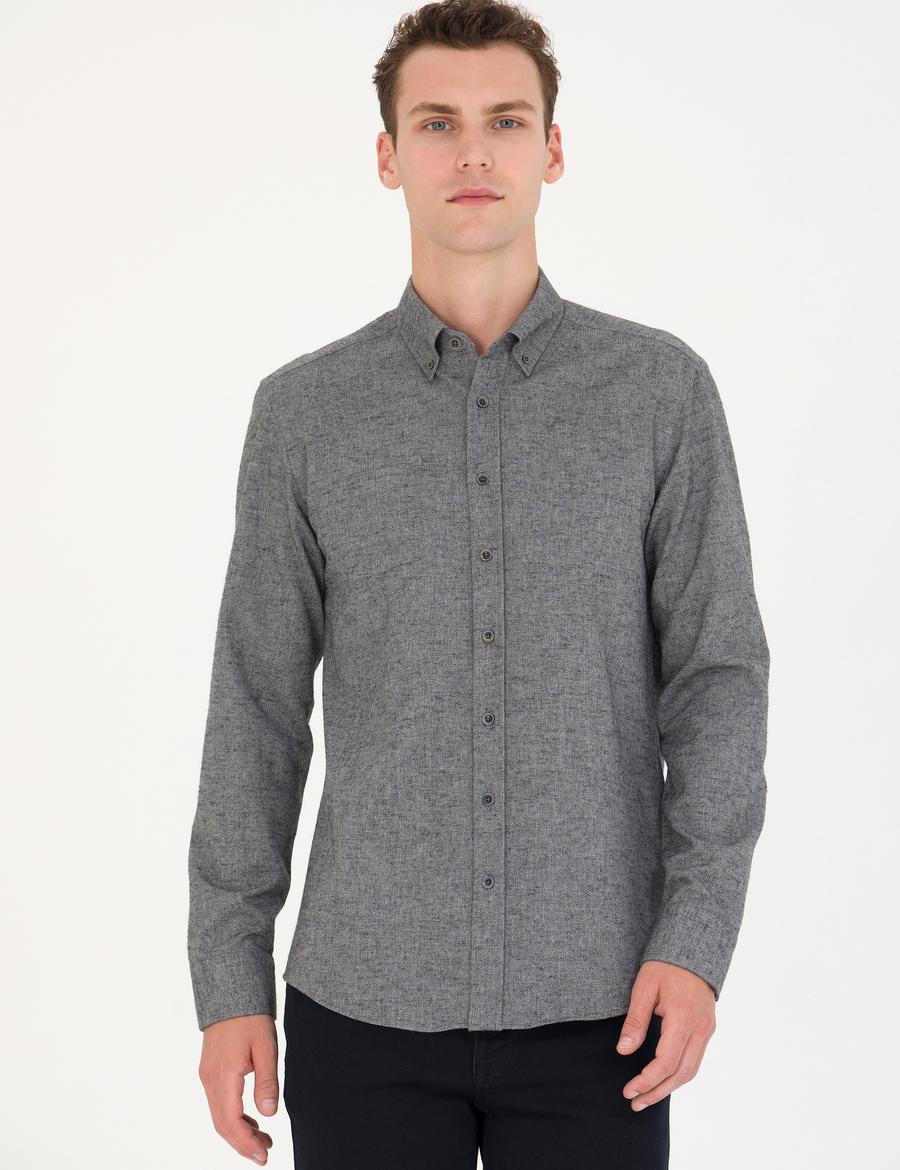 Gri Slim Fit Uzun Kollu Gömlek