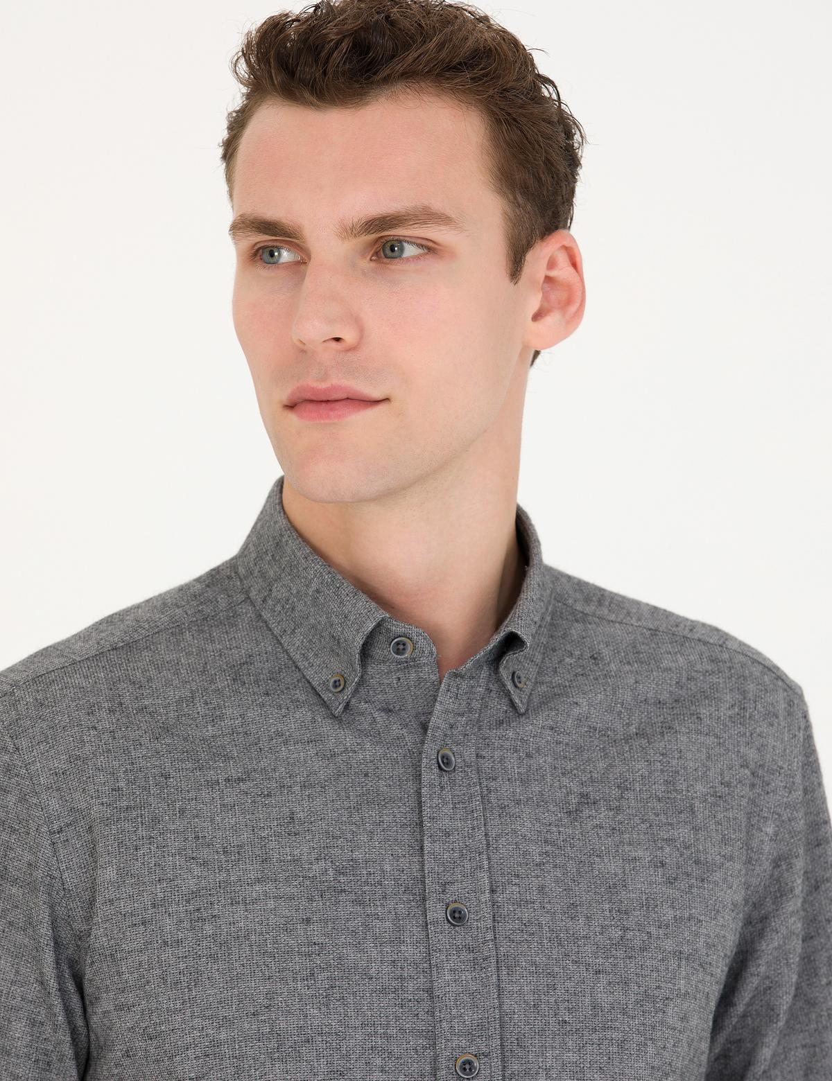 Gri Slim Fit Uzun Kollu Gömlek - 50274660037