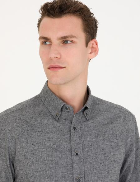 Gri Slim Fit Uzun Kollu Gömlek - 50274660037