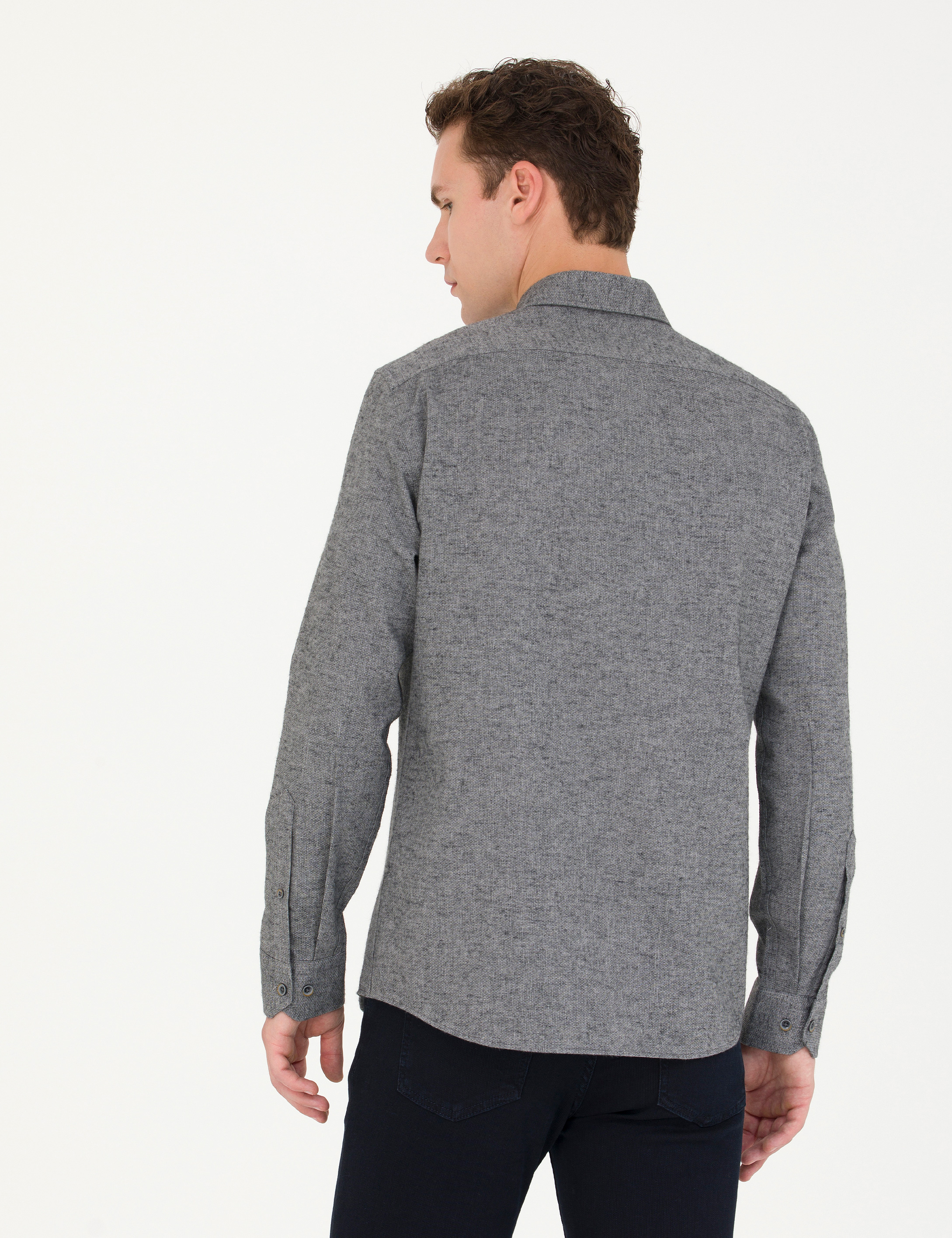Pierre Cardin Gri Slim Fit Uzun Kollu Gömlek görsel 5