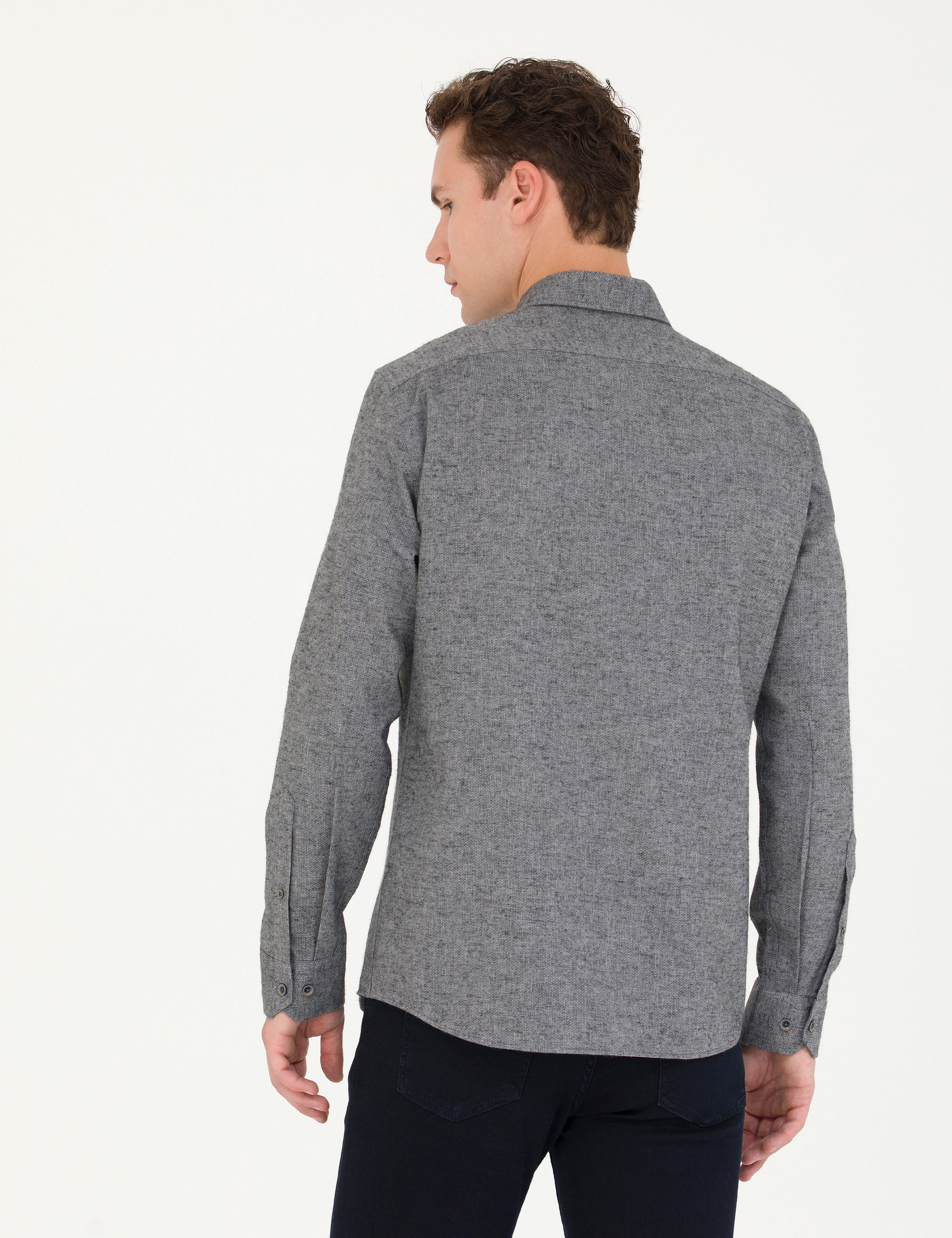 Gri Slim Fit Uzun Kollu Gömlek