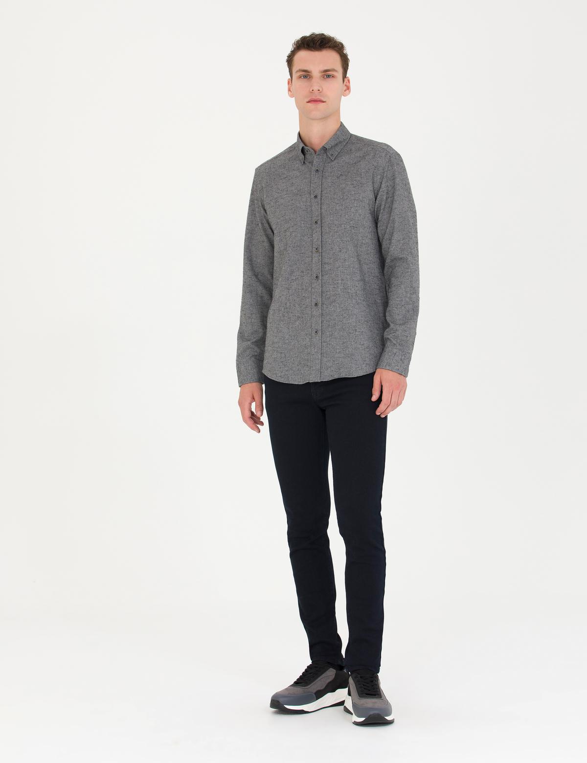 Gri Slim Fit Uzun Kollu Gömlek - 50274660037