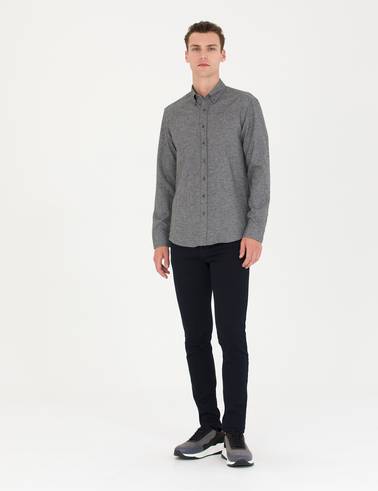 Gri Slim Fit Uzun Kollu Gömlek