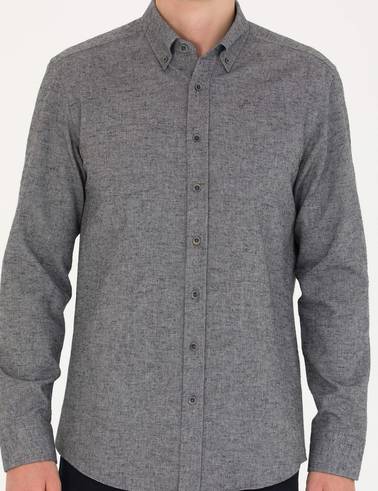 Gri Slim Fit Uzun Kollu Gömlek